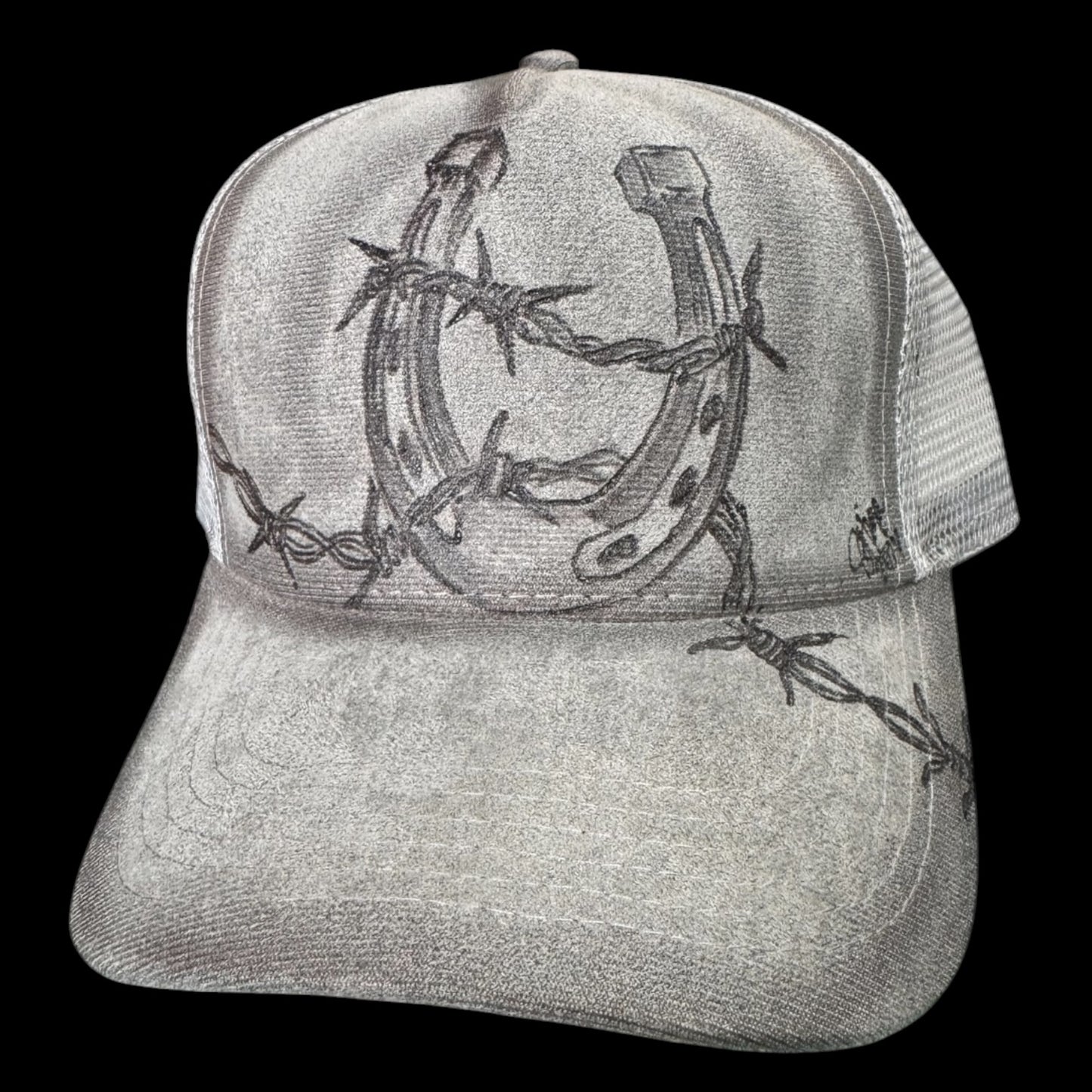 Horseshoe & Barb-Wire - Burned Suede Trucker Hat