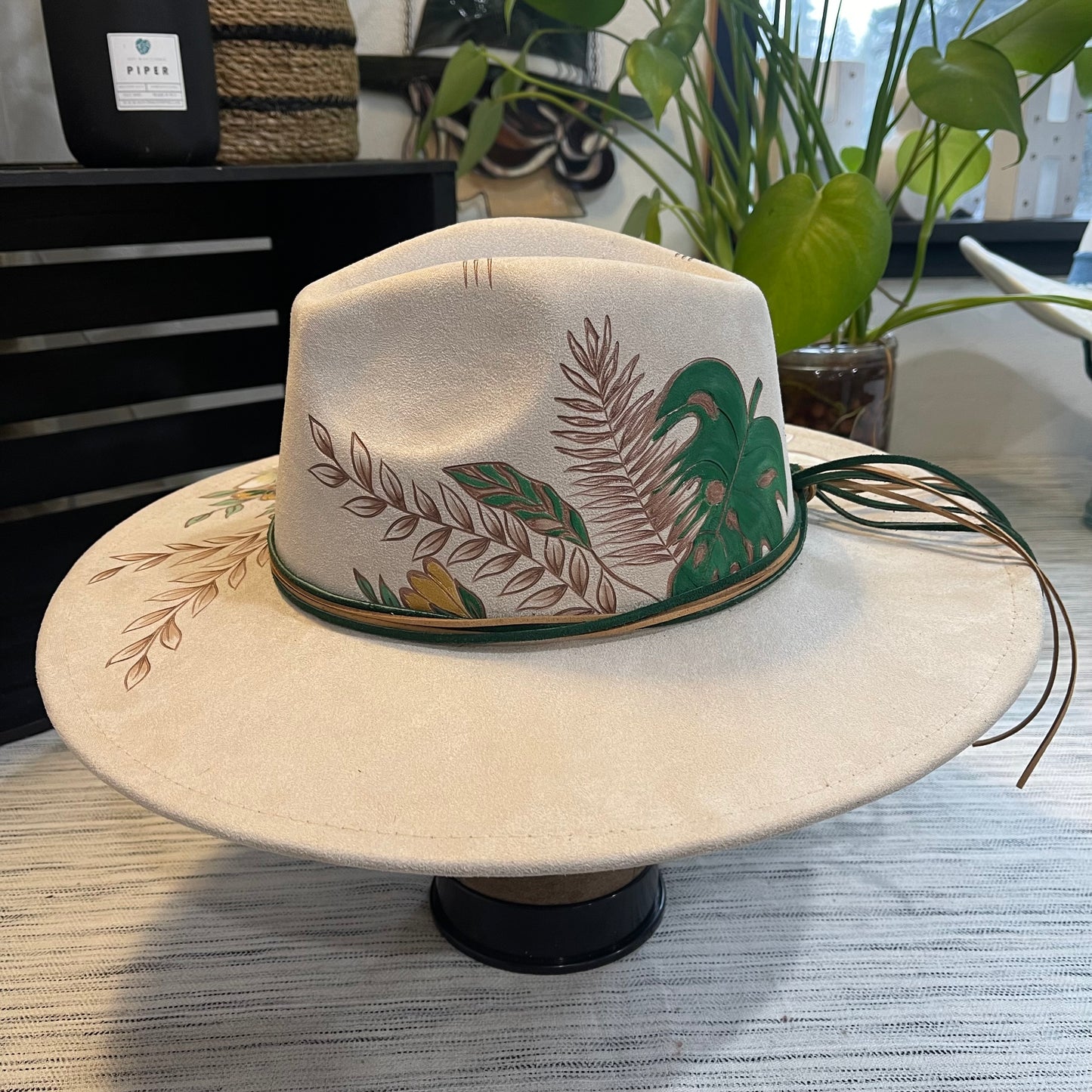Pena ‘ia - Monstera - Burned & Painted Wide Brim Hat
