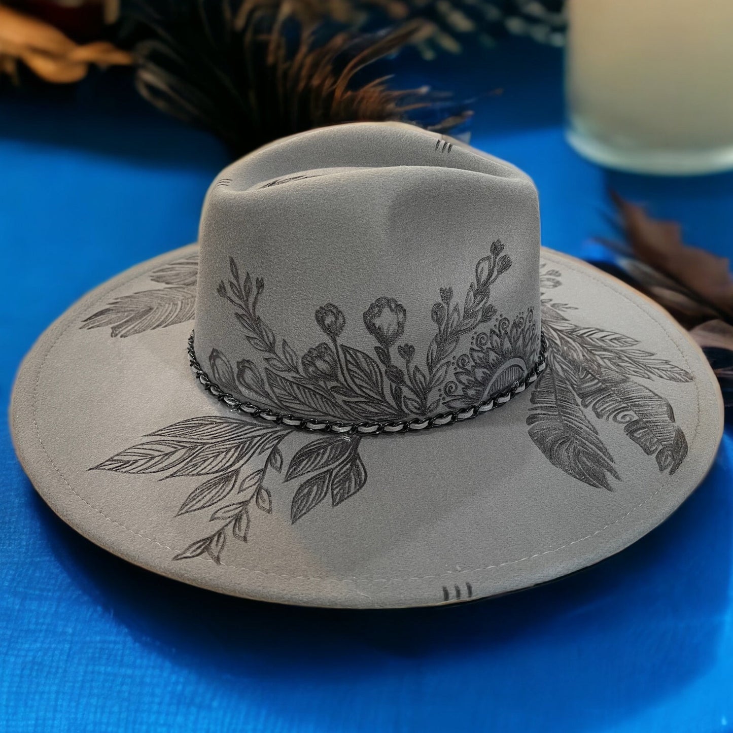 Topknot- Burned Wide Brim Hat