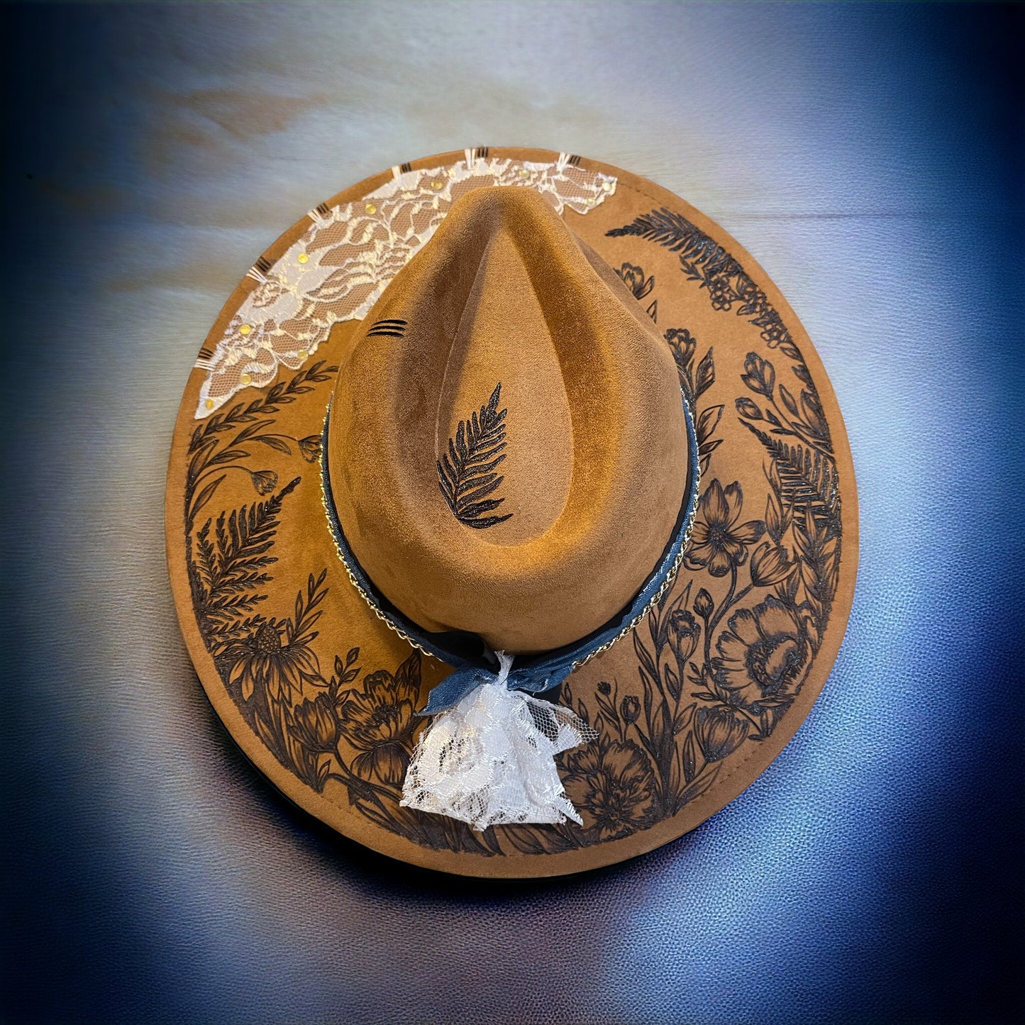 Laced in Grace - Burned Wide Brim Hat