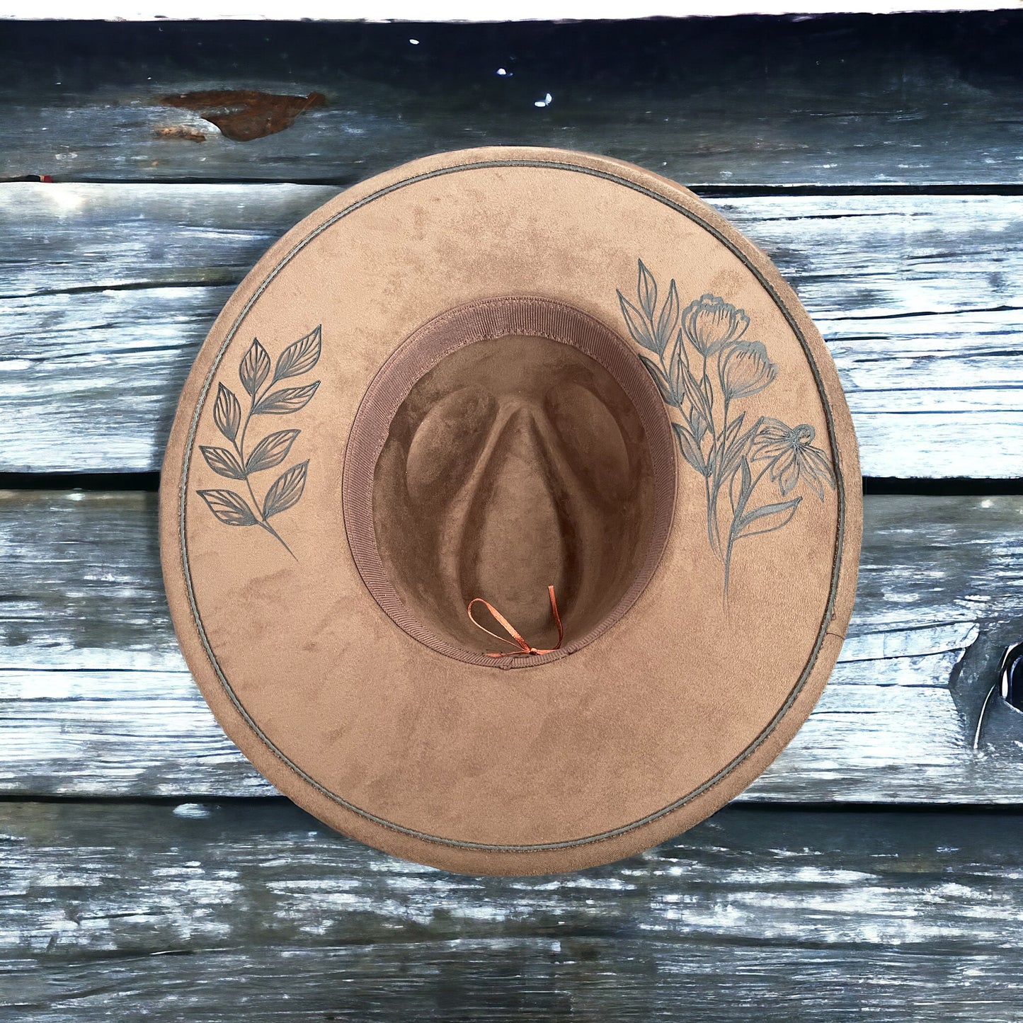 Petals in the Meadow - Burned Wide Brim Hat