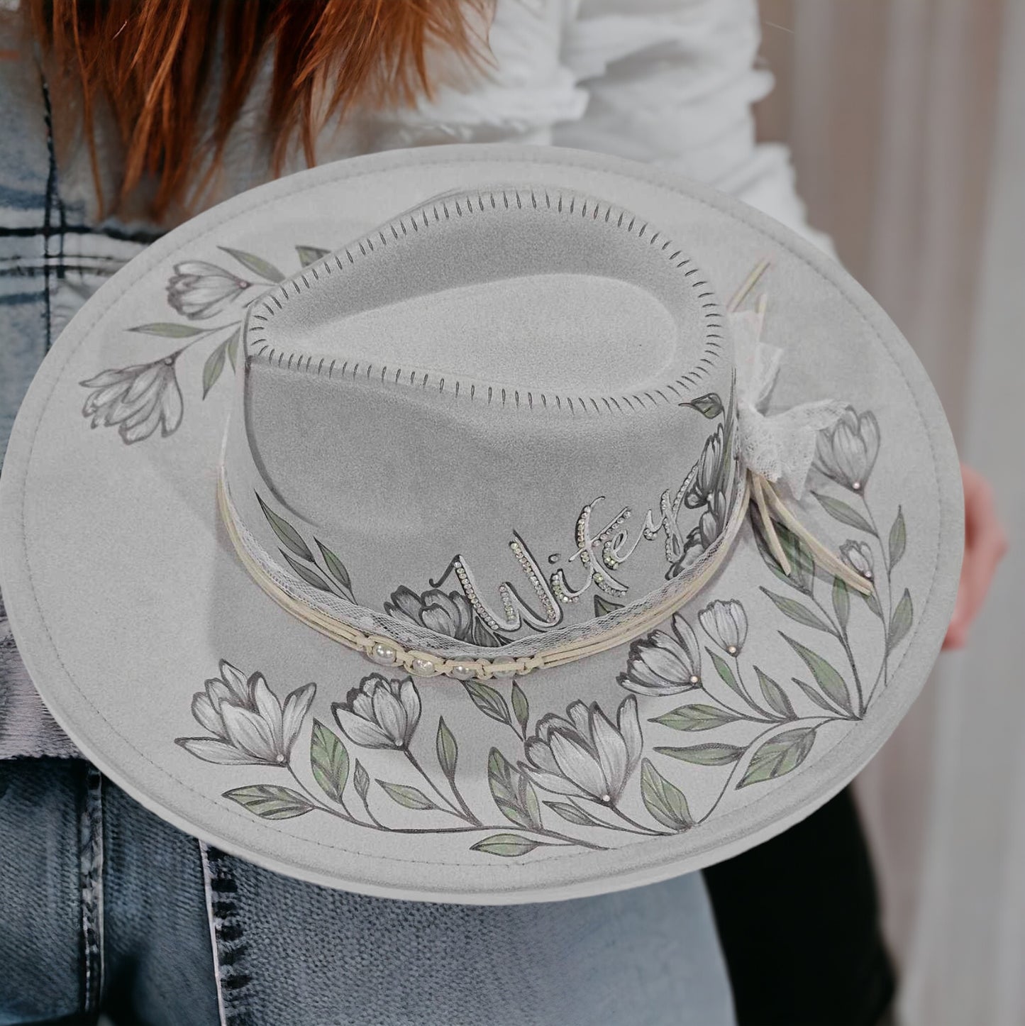 Wifey- Bridal Themed Burned Wide Brim Hat