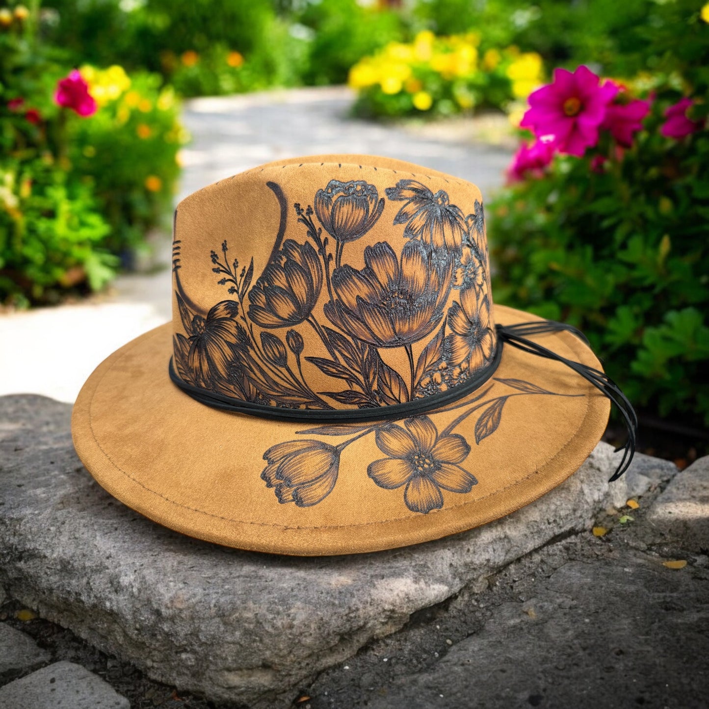 Flower Garden- Burned Small Brim Fedora