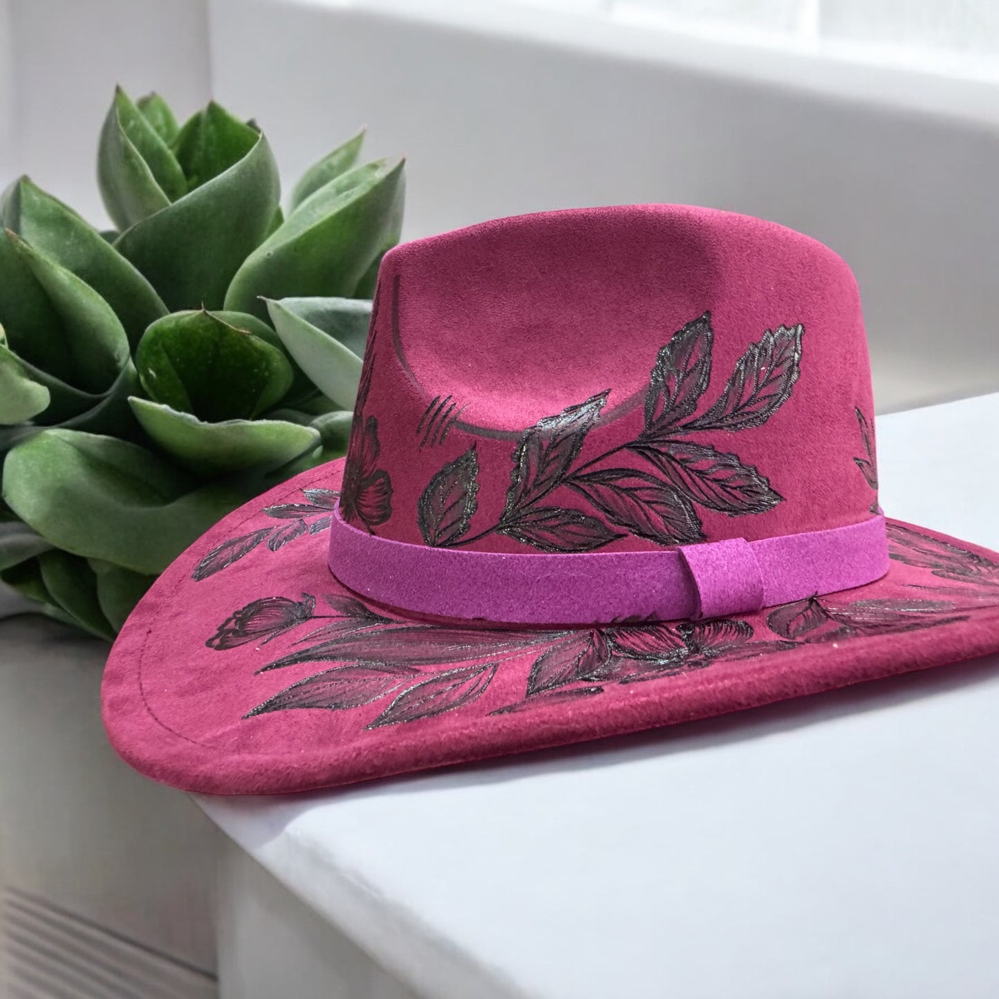Magenta Petals - Burned Short Brim Cowboy