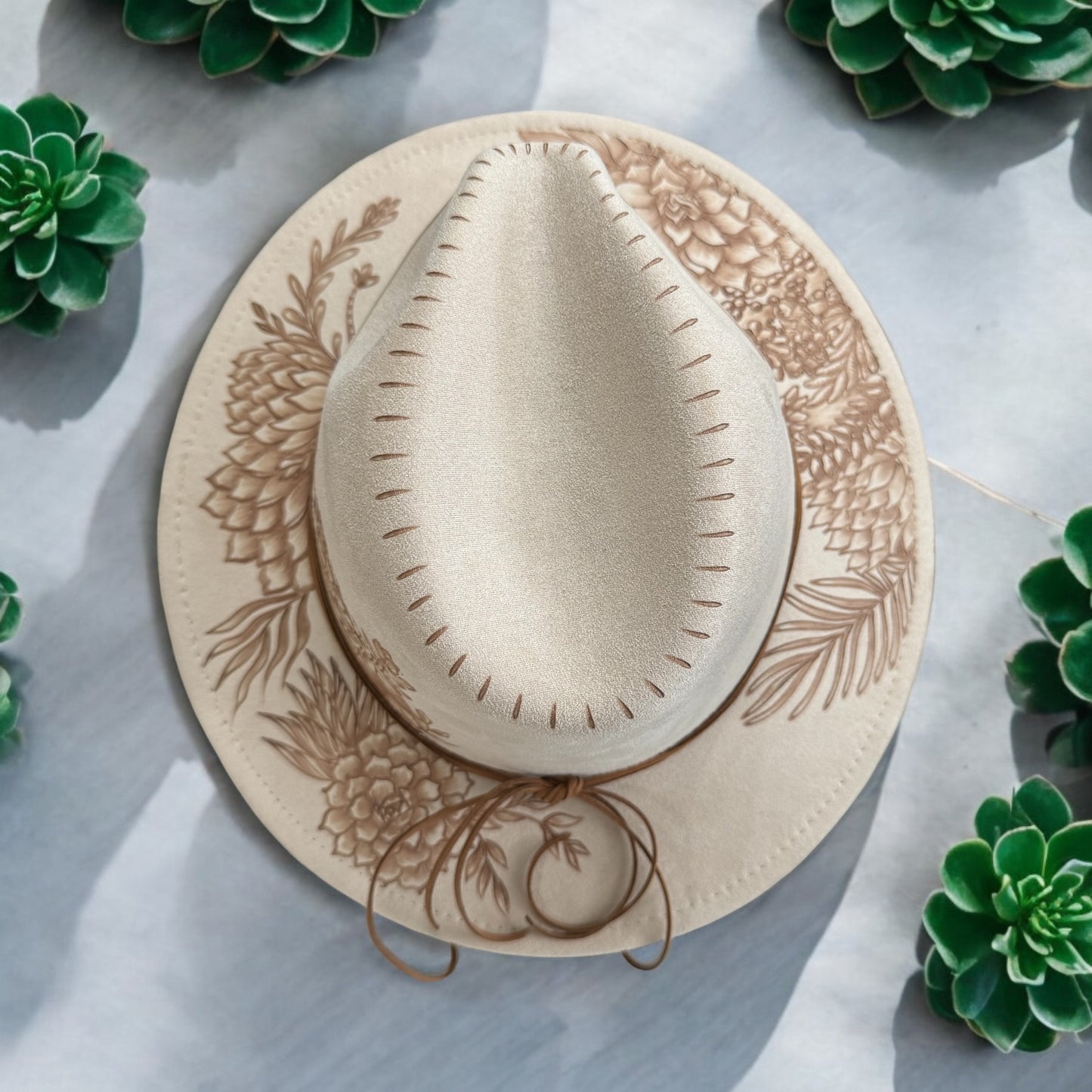 Succulents- Burned Fedora Style Hat