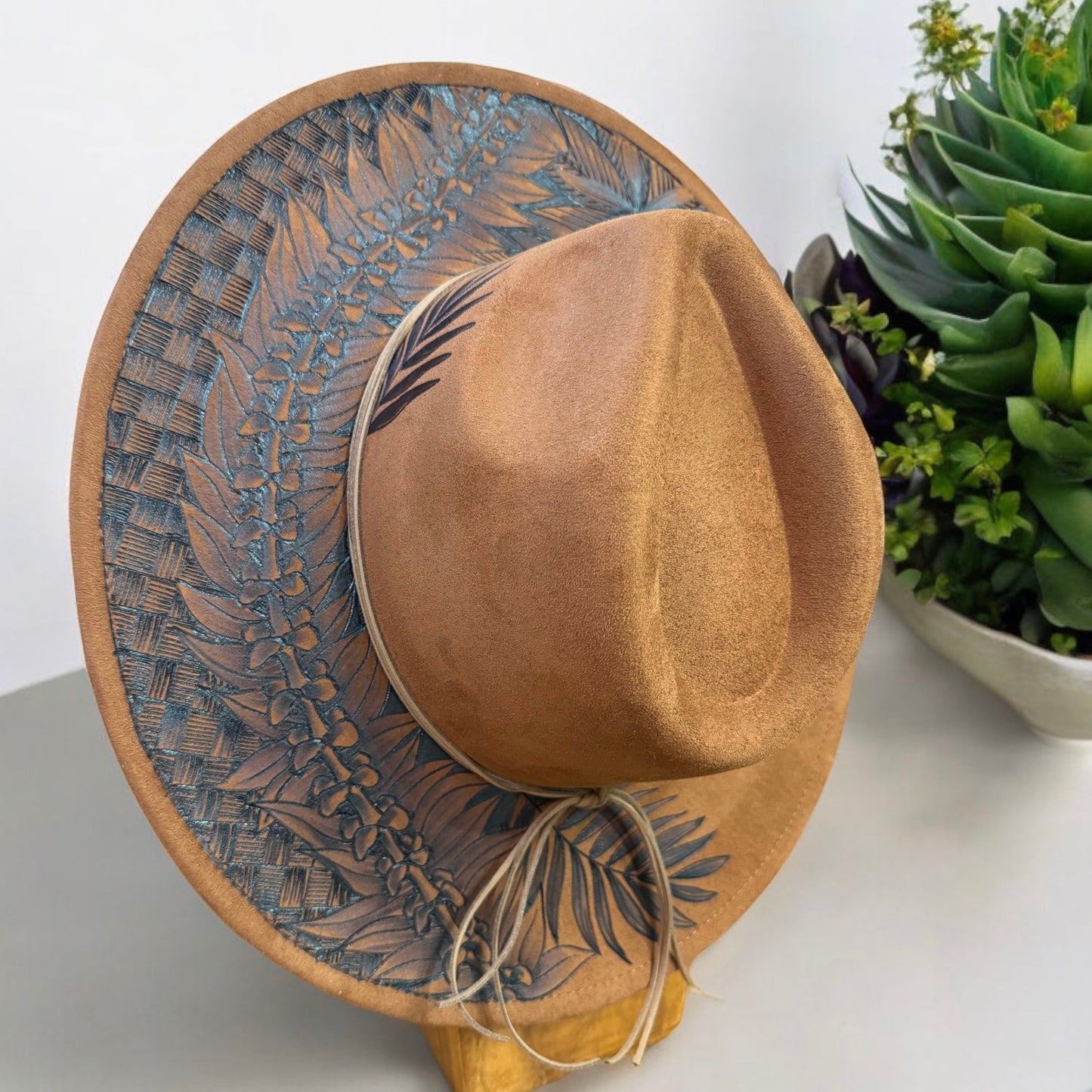 Ulana -(In Dark Khaki)- Burned Wide Brim Hat