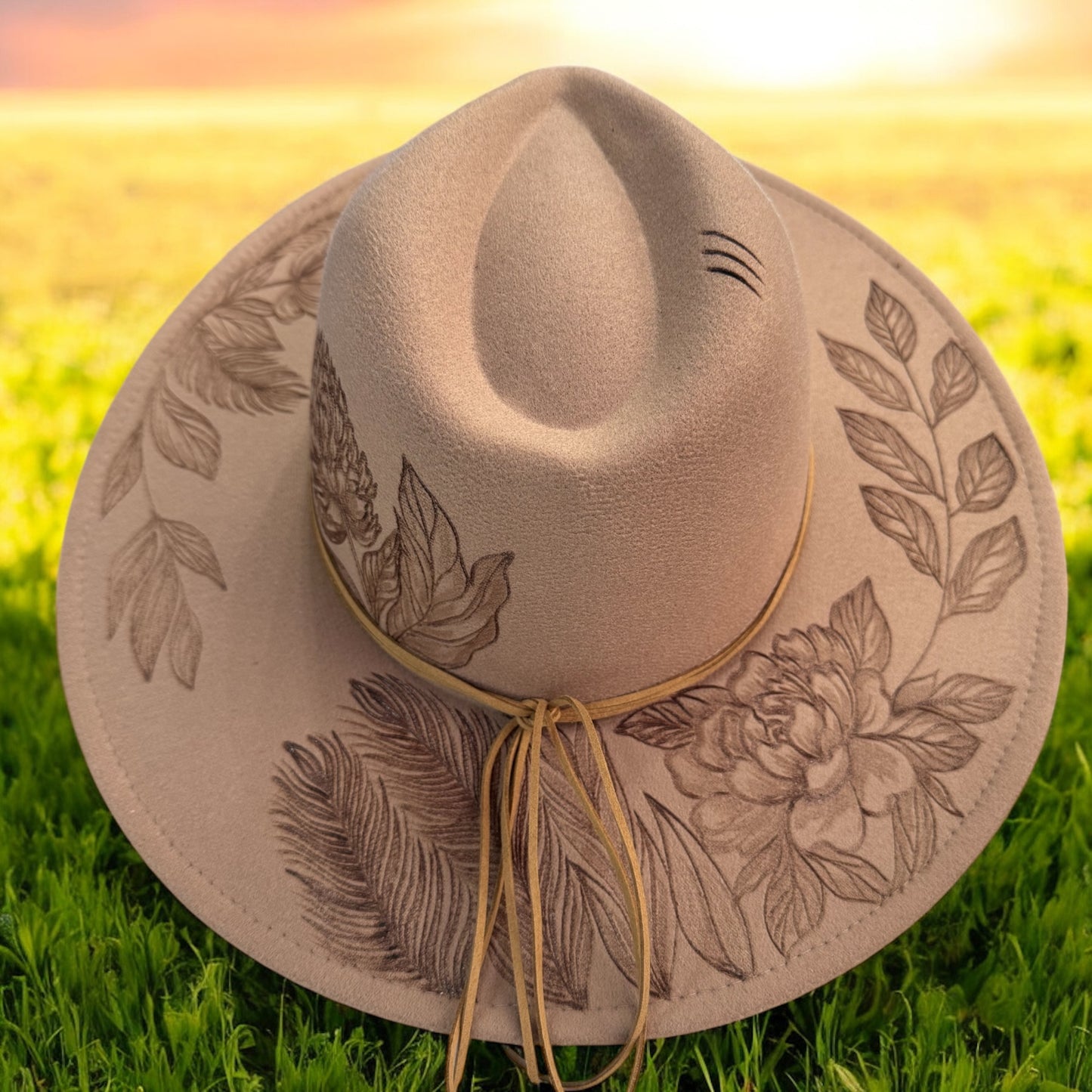 Peony Beauty - Burned Vegan Felt Wide Brim Hat
