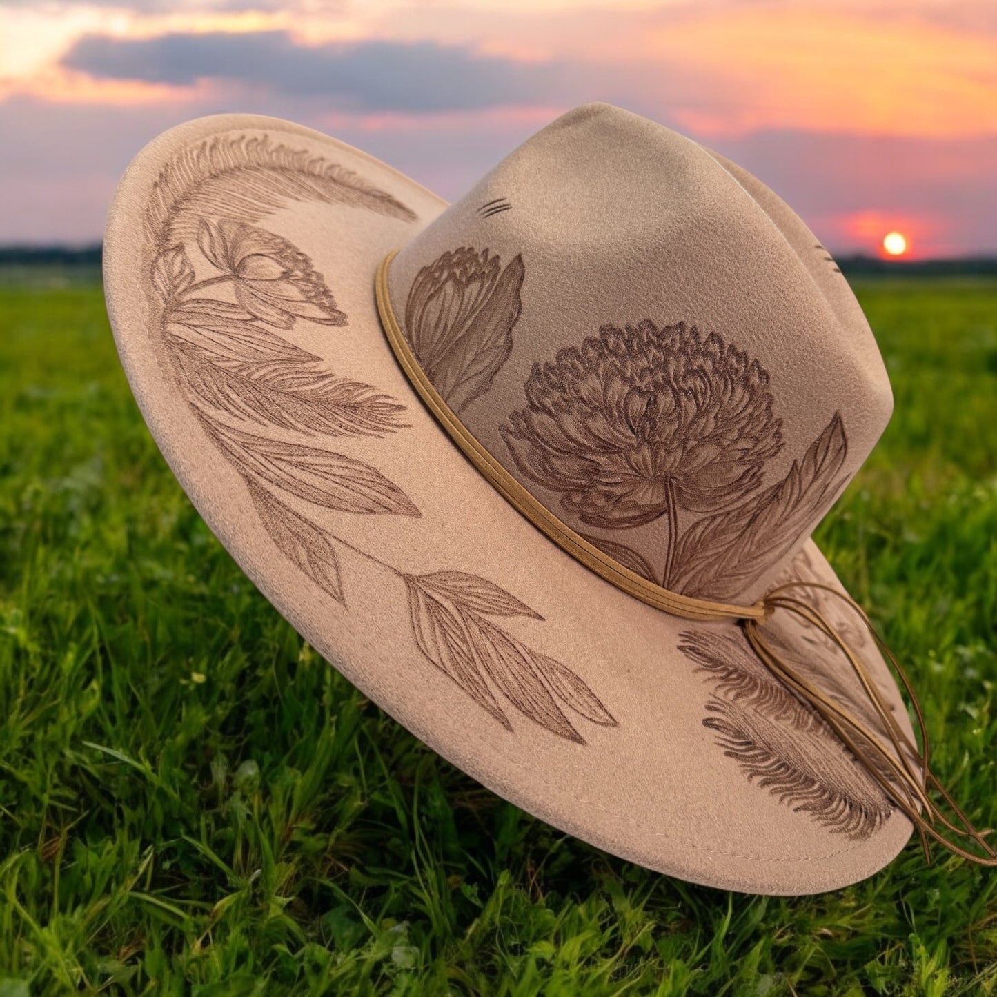 Peony Beauty - Burned Vegan Felt Wide Brim Hat