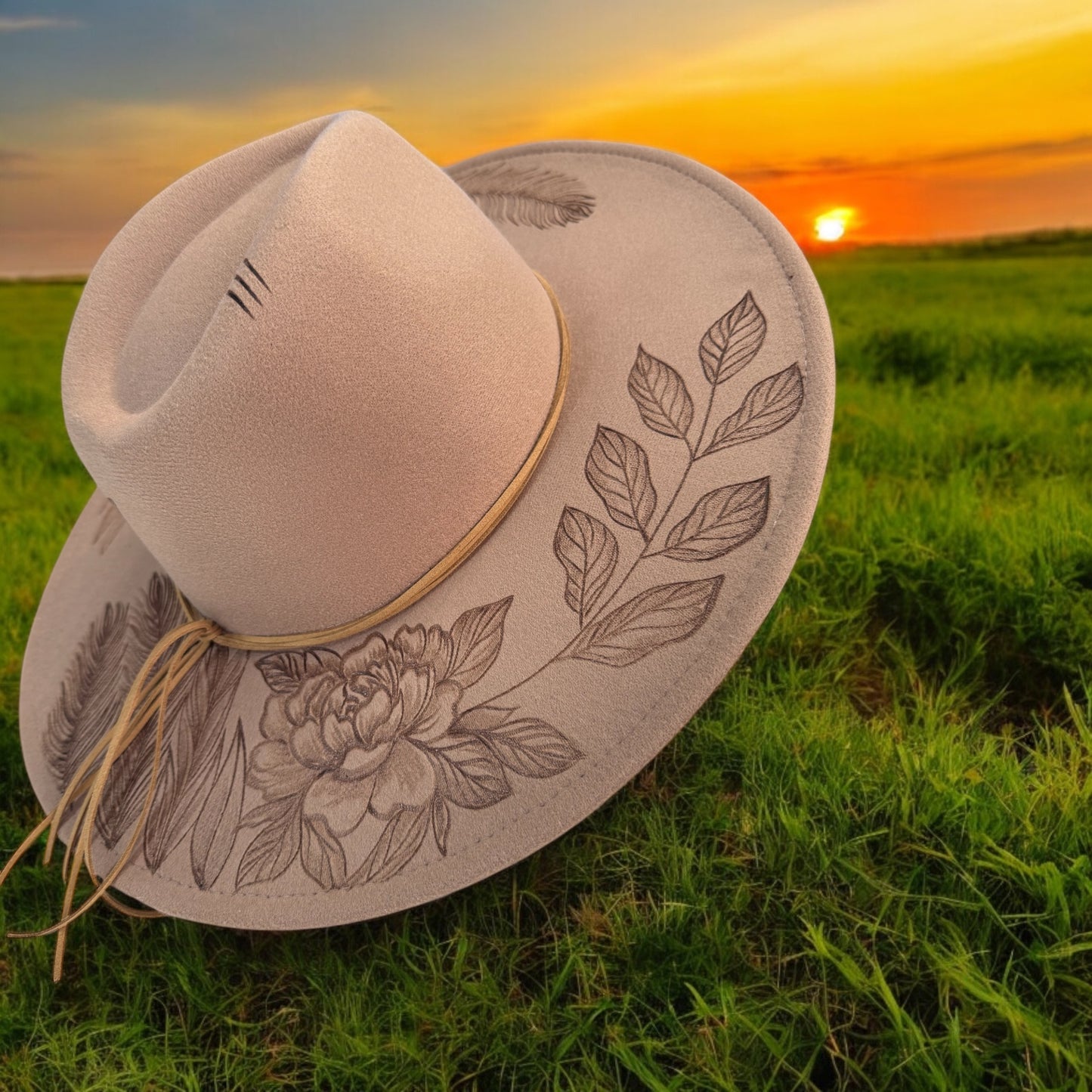 Peony Beauty - Burned Vegan Felt Wide Brim Hat