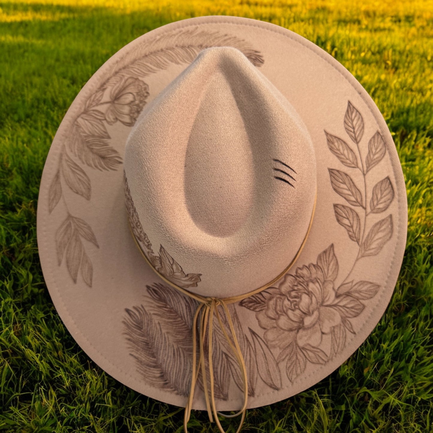 Peony Beauty - Burned Vegan Felt Wide Brim Hat