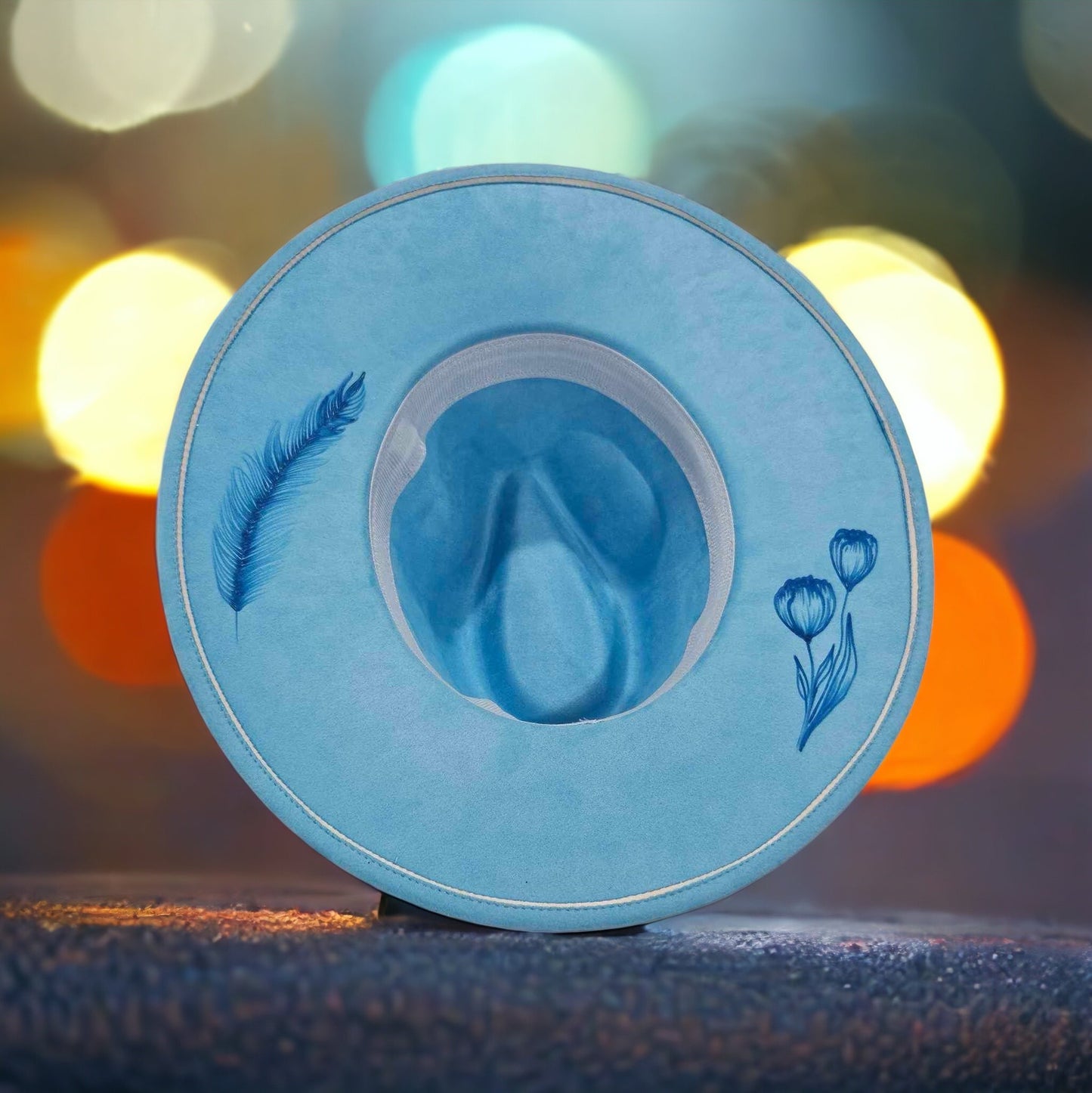 Tuft Blue - Burned Wide Brim Fedora Hat