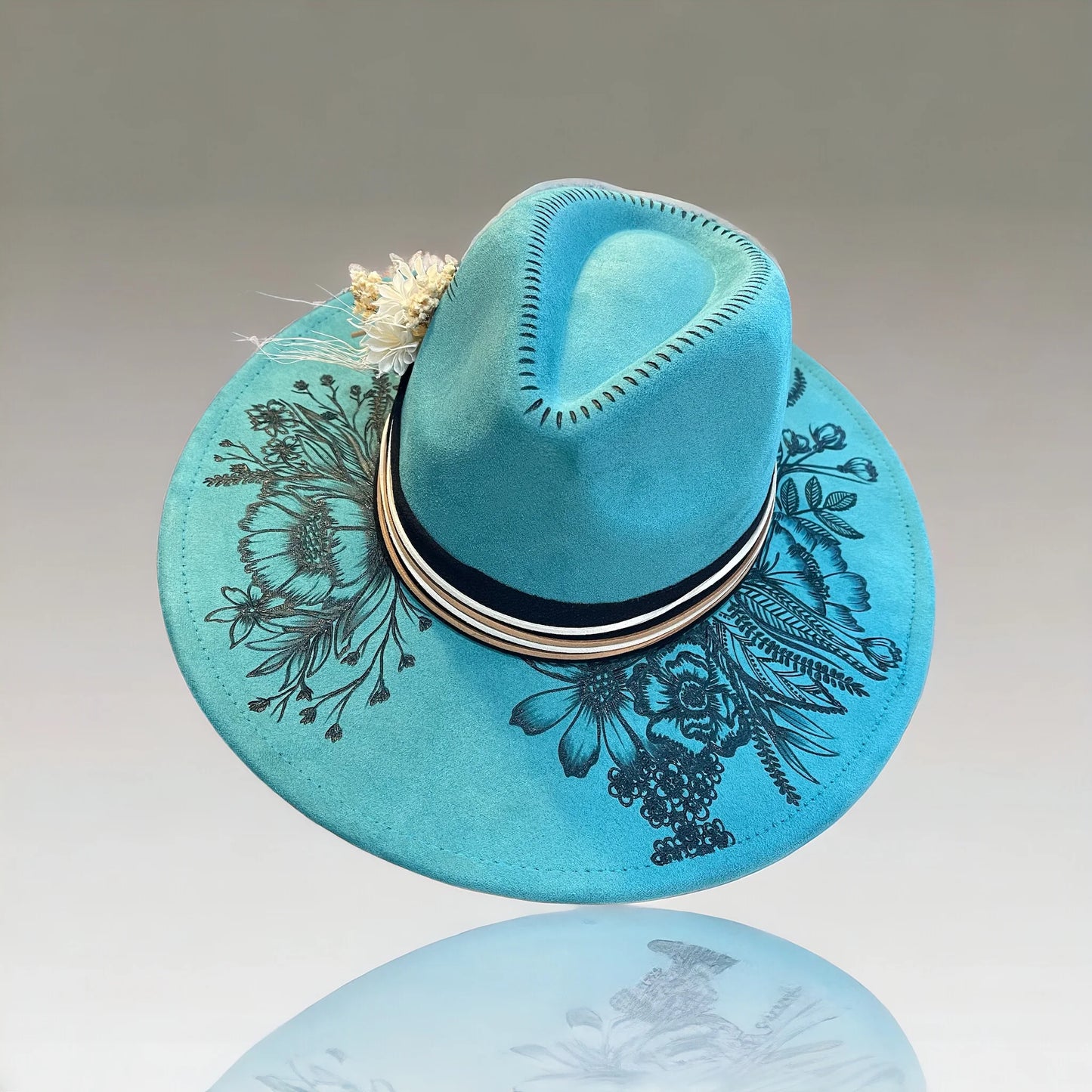 Teal Love - Burned Wide Brim Hat