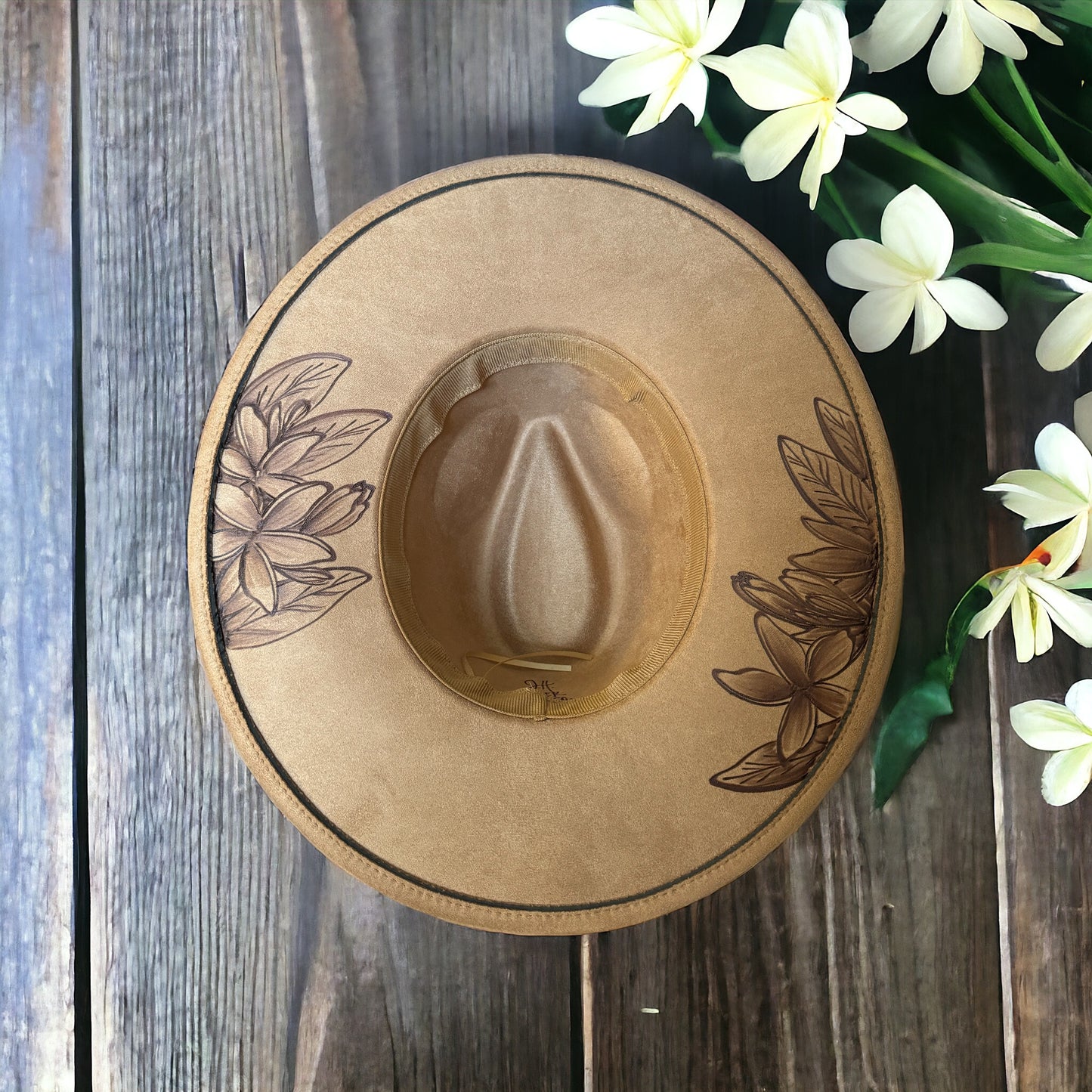 Pua Blossoms- Burned Wide Brim Hat