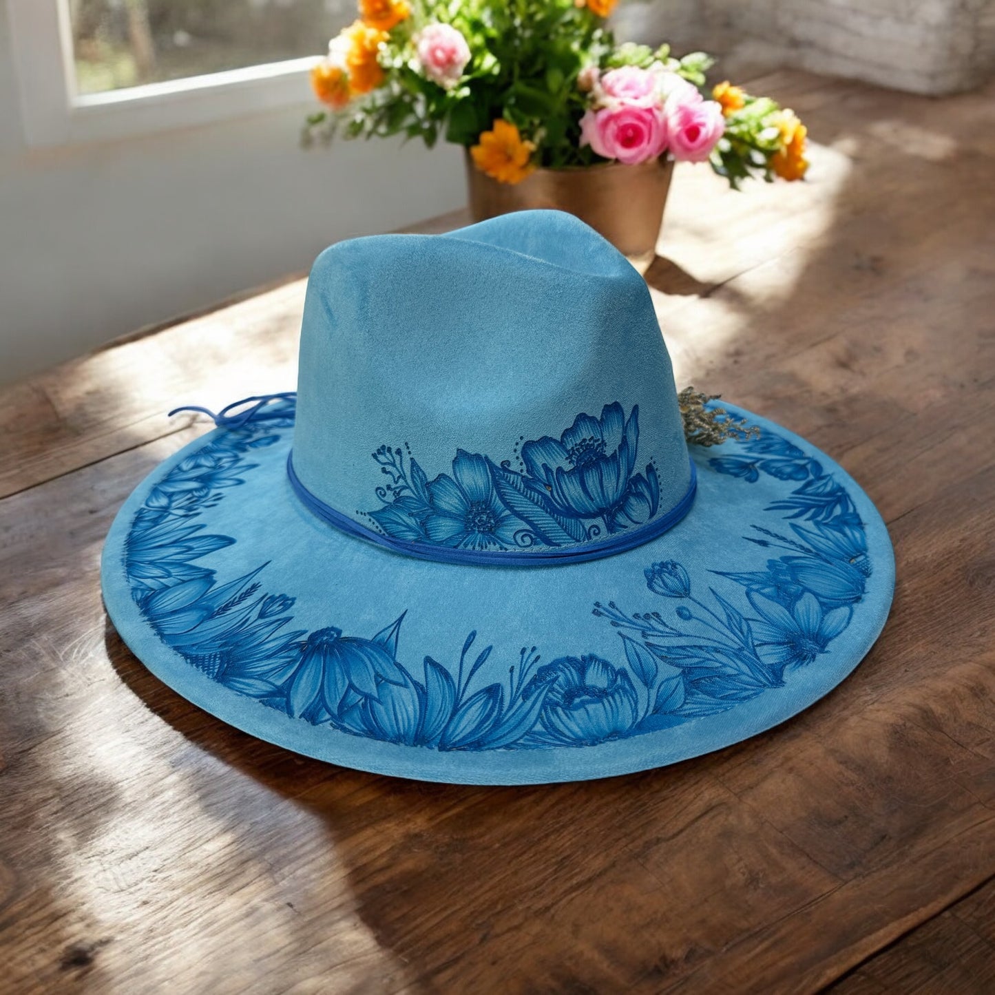 Azure- Burned Wide Brim Hat