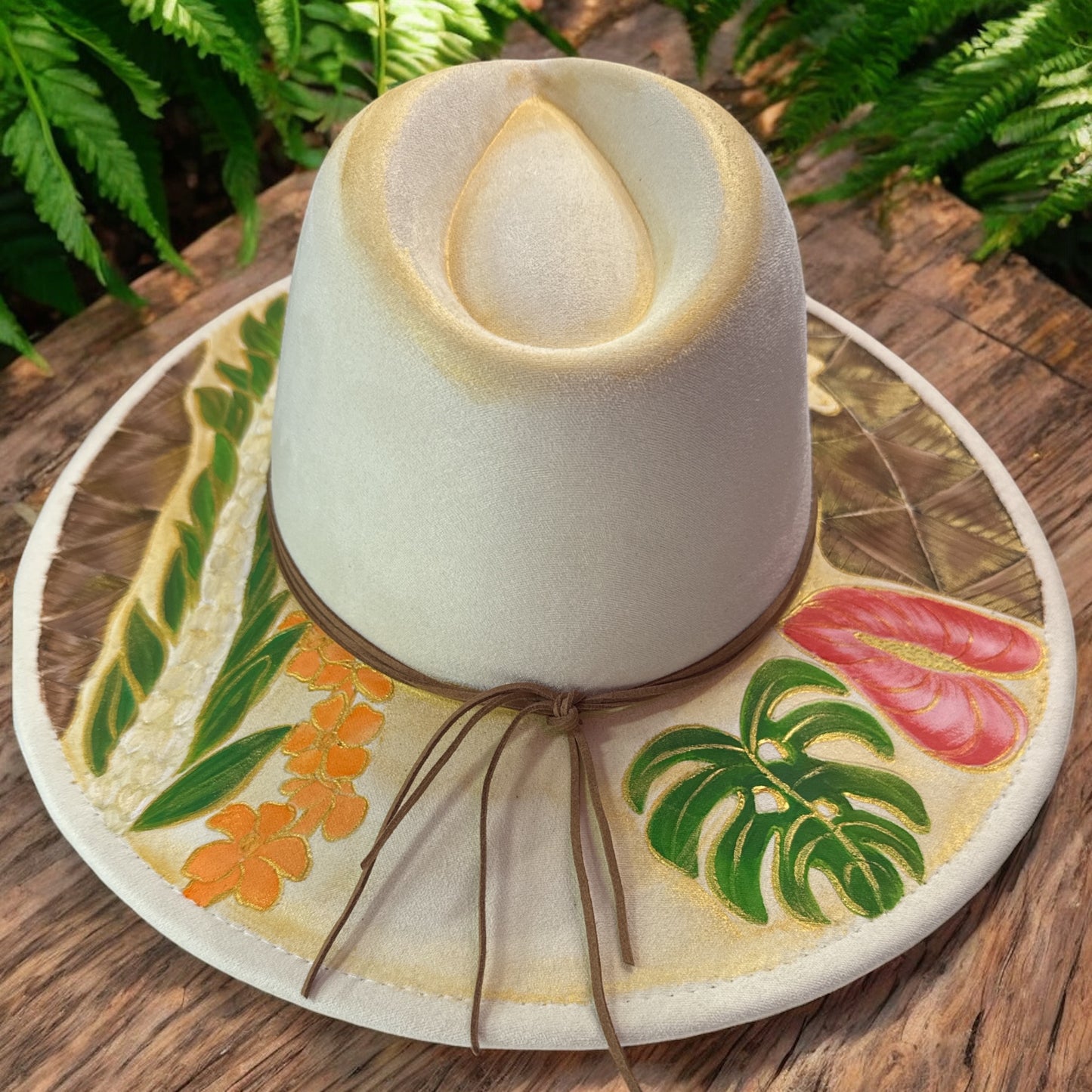 Treasured Gold - Burned & Painted Wide Brim Hat