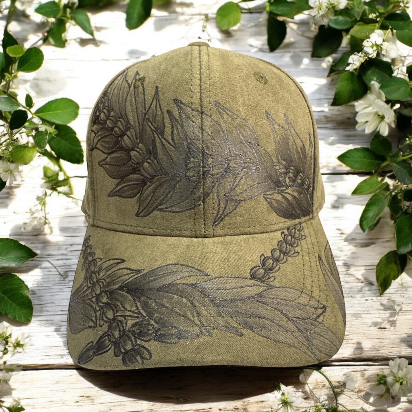 Lei Pikake & Maile - Burned Suede Baseball Cap