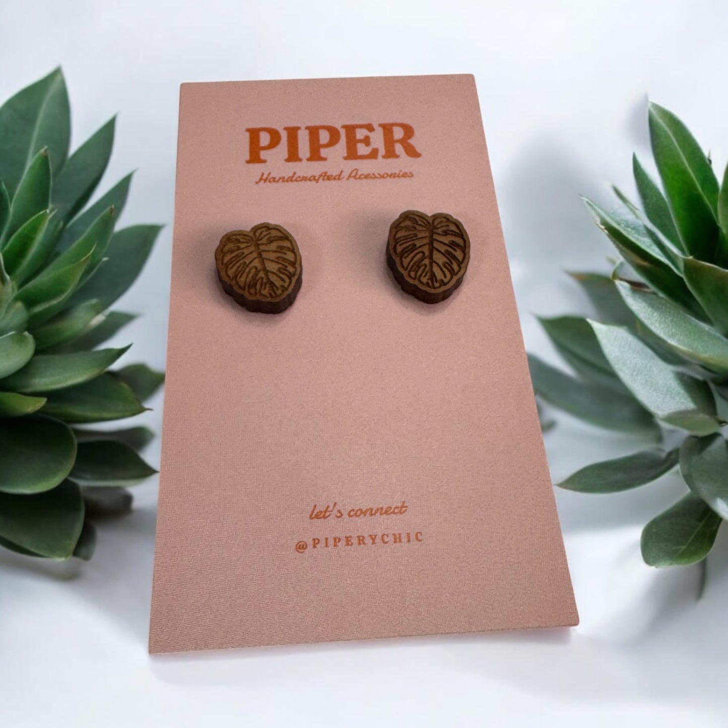 Monstera Wood Earrings