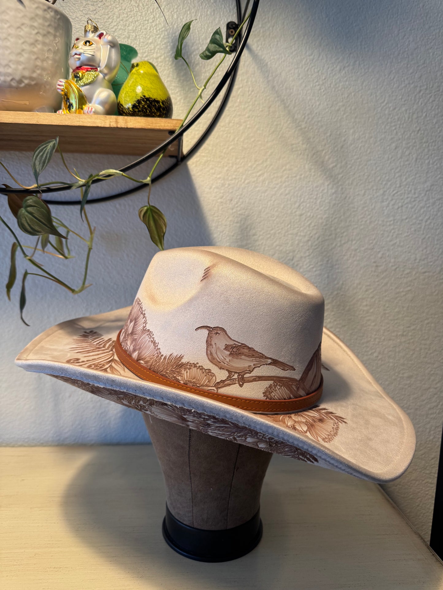 Native Abundance -Burned Cowboy Hat (Swoop Style)