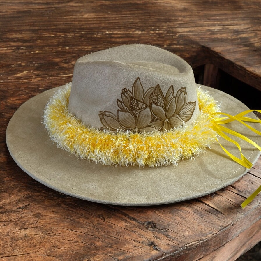 Pua Melia - (Under Brim Burned) Lash Lei Wide Brim Fedora