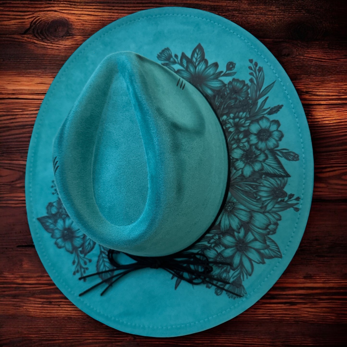 Wildflowers in Teal - Burned Wide Brim Hat