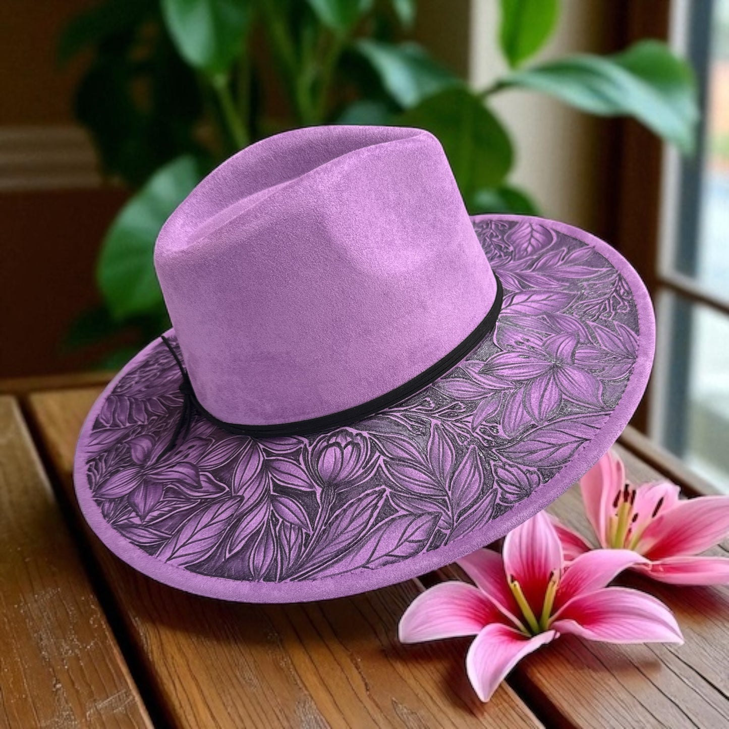 Lily - Burned Wide Brim Hat