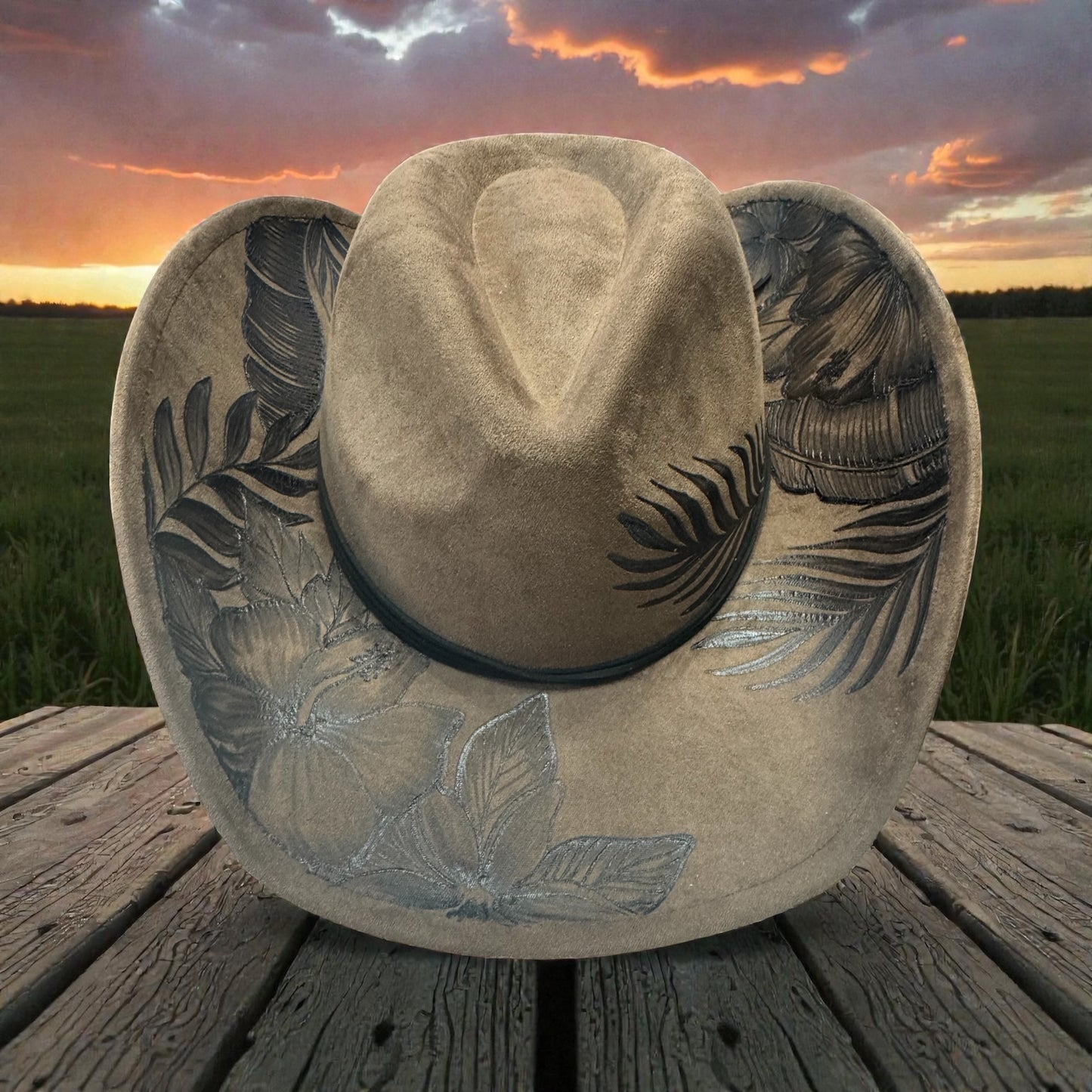 Hibiscus Hideaway- Burned Cowboy Hat