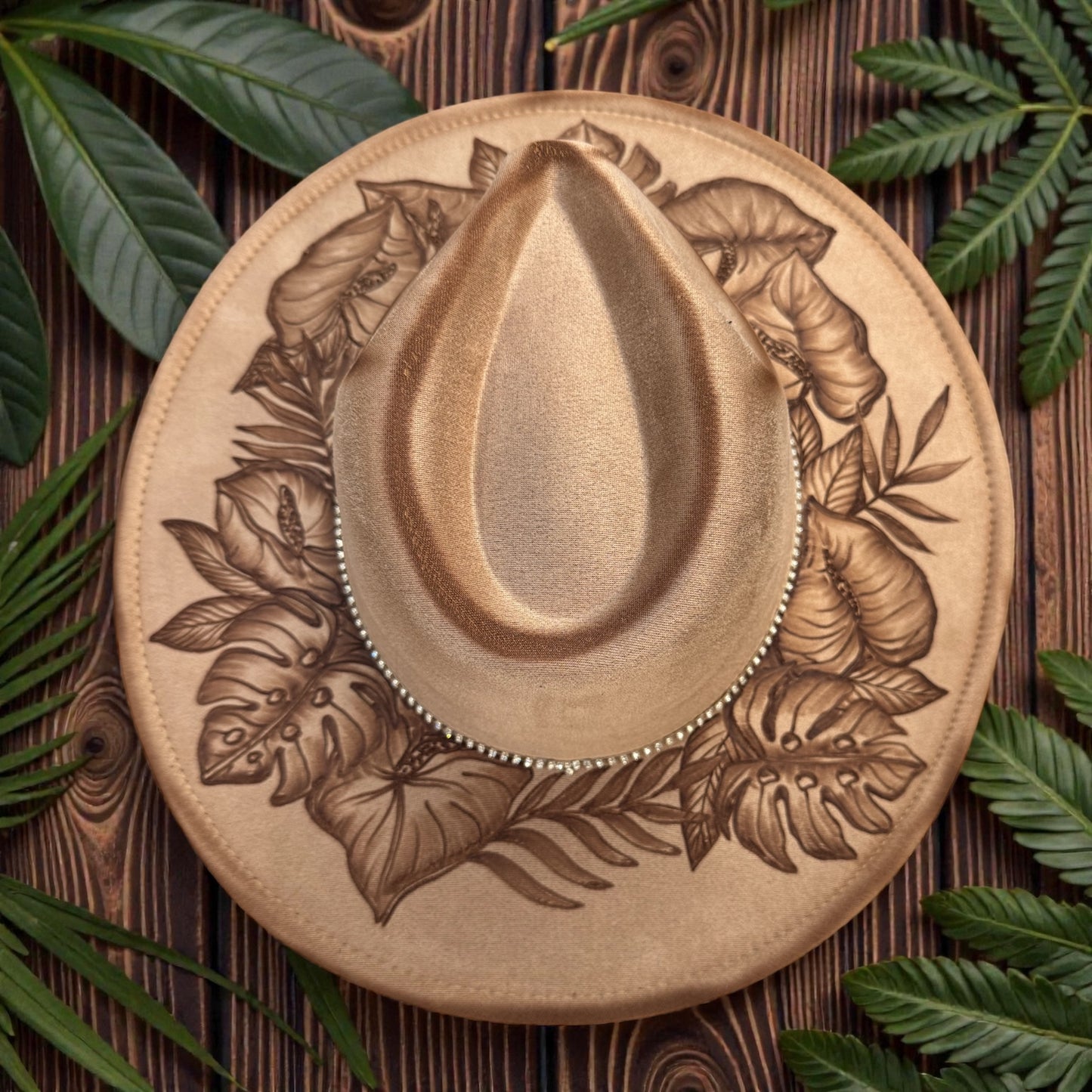 Anthurium Blooms - Burned Wide Brim Hat