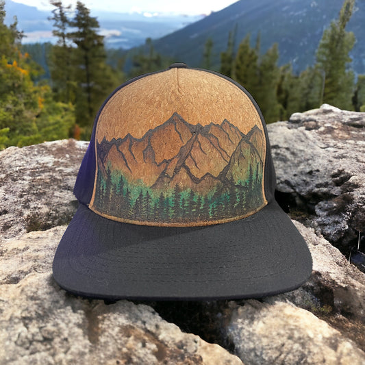 Distant Range - Burned and Hand Painted Cork Trucker Hat