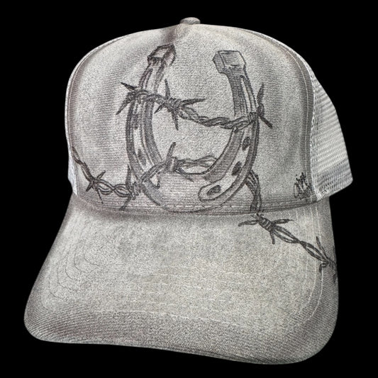 Horseshoe & Barb-Wire - Burned Suede Trucker Hat
