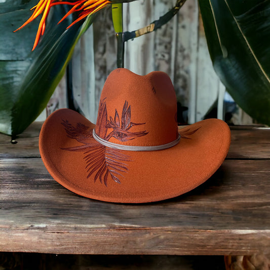 Rustic Garden - Burned Cowboy Style Hat