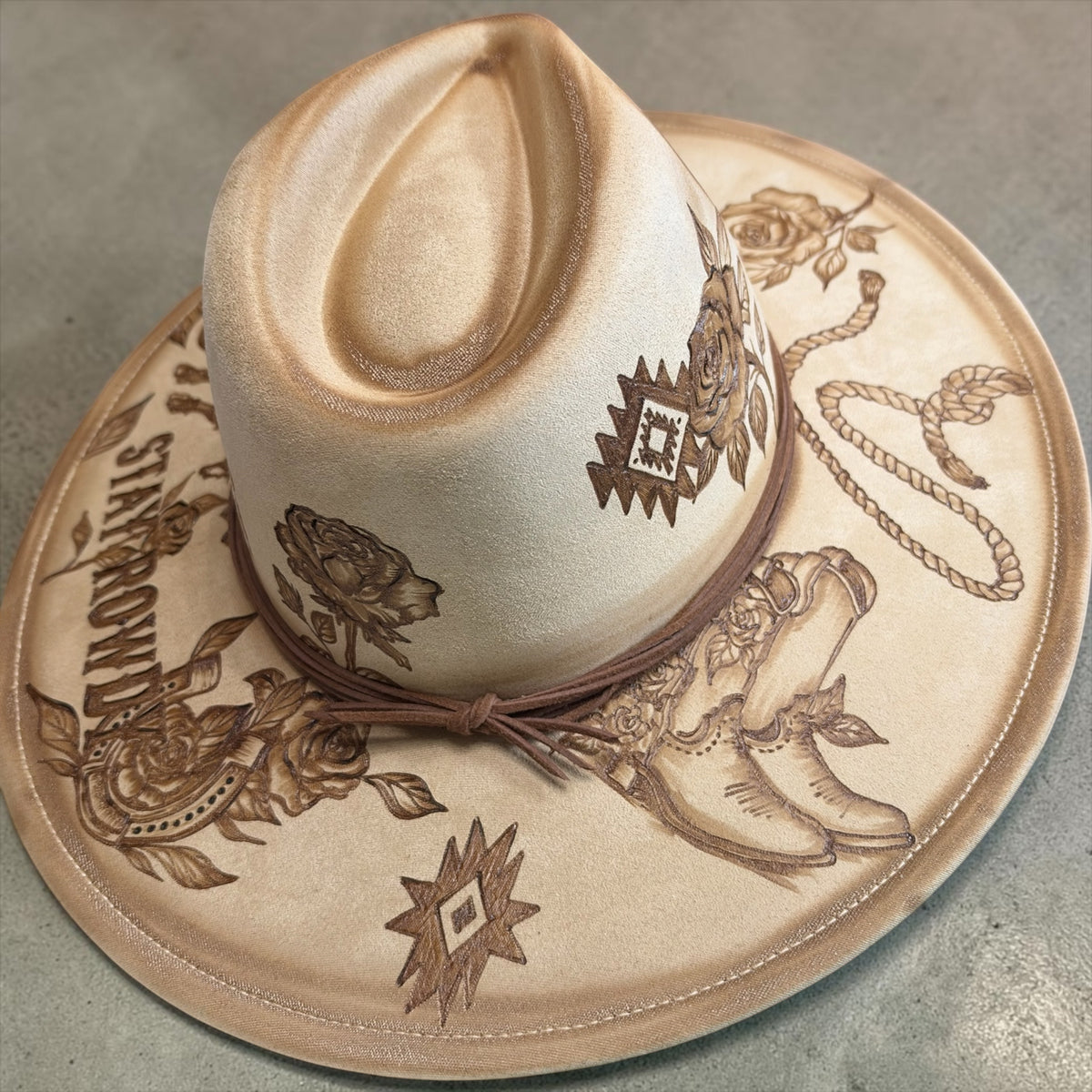Rowdy Gal- Burned Wide Brim Fedora