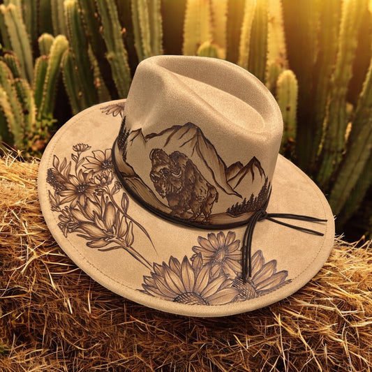Western Summer - Burned Wide Brim Hat