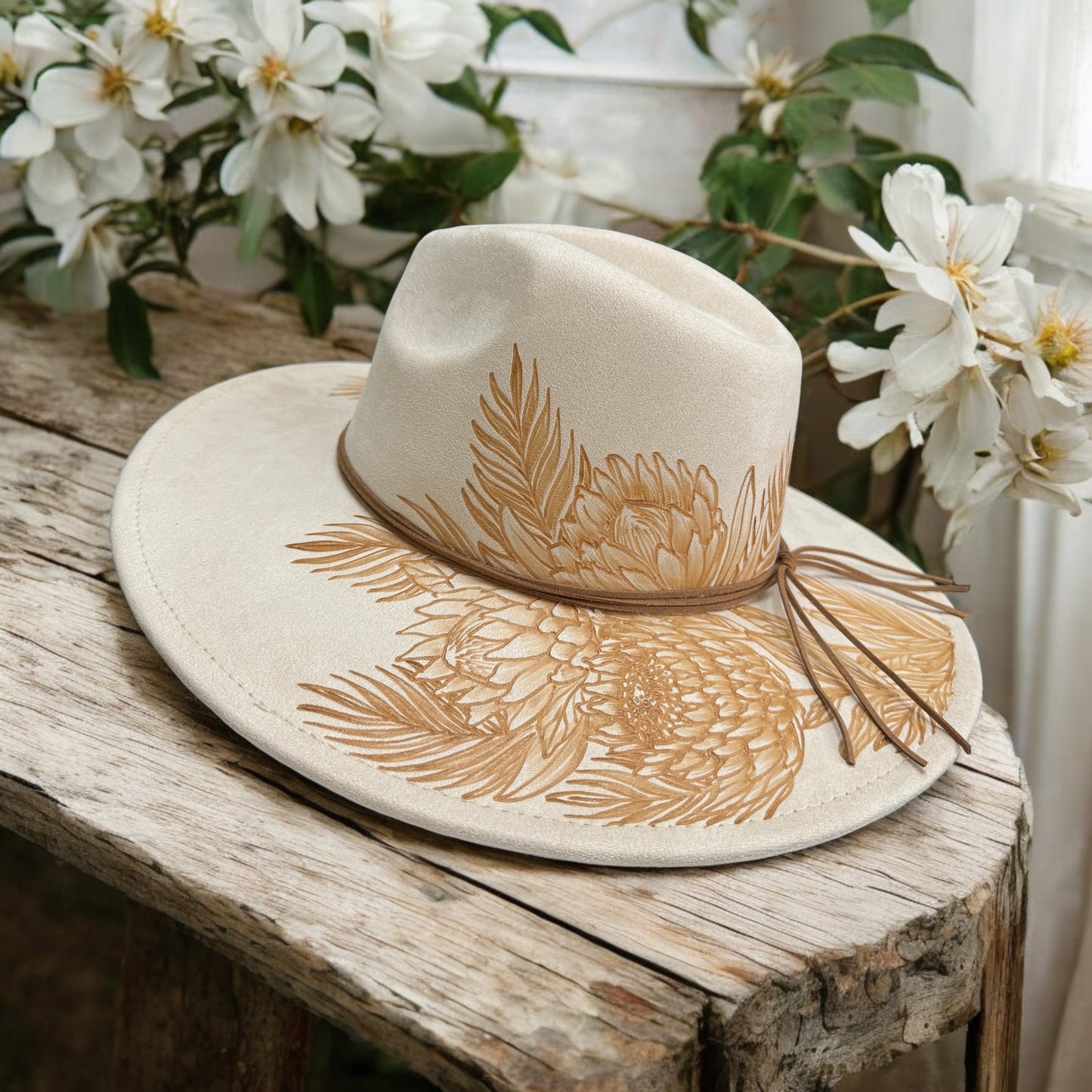 Queen Protea - Burned Wide Brim Hat