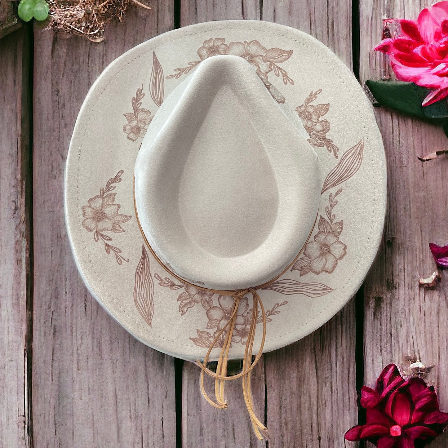 Petals on the Porch- Burned Small Brim Cowboy Style Hat