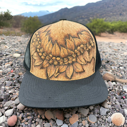 Pikaké, Maile & Mokihana Lei - Burned Cork Trucker Hat