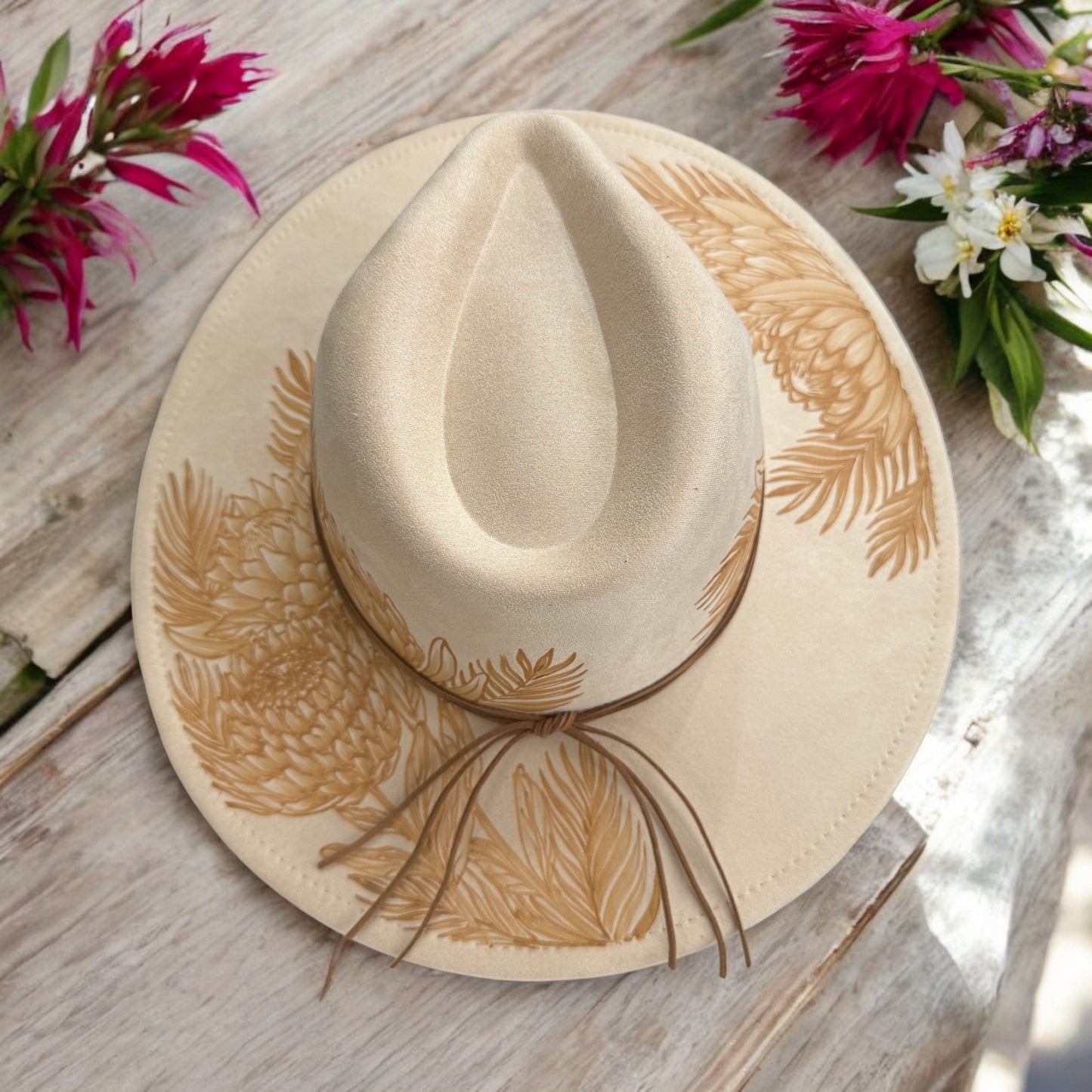 Queen Protea - Burned Wide Brim Hat