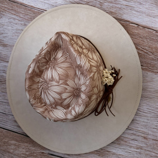 Playful Daisies- Burned Wide Brim Hat