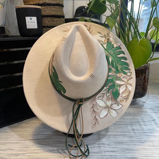 Pena ‘ia - Monstera - Burned & Painted Wide Brim Hat