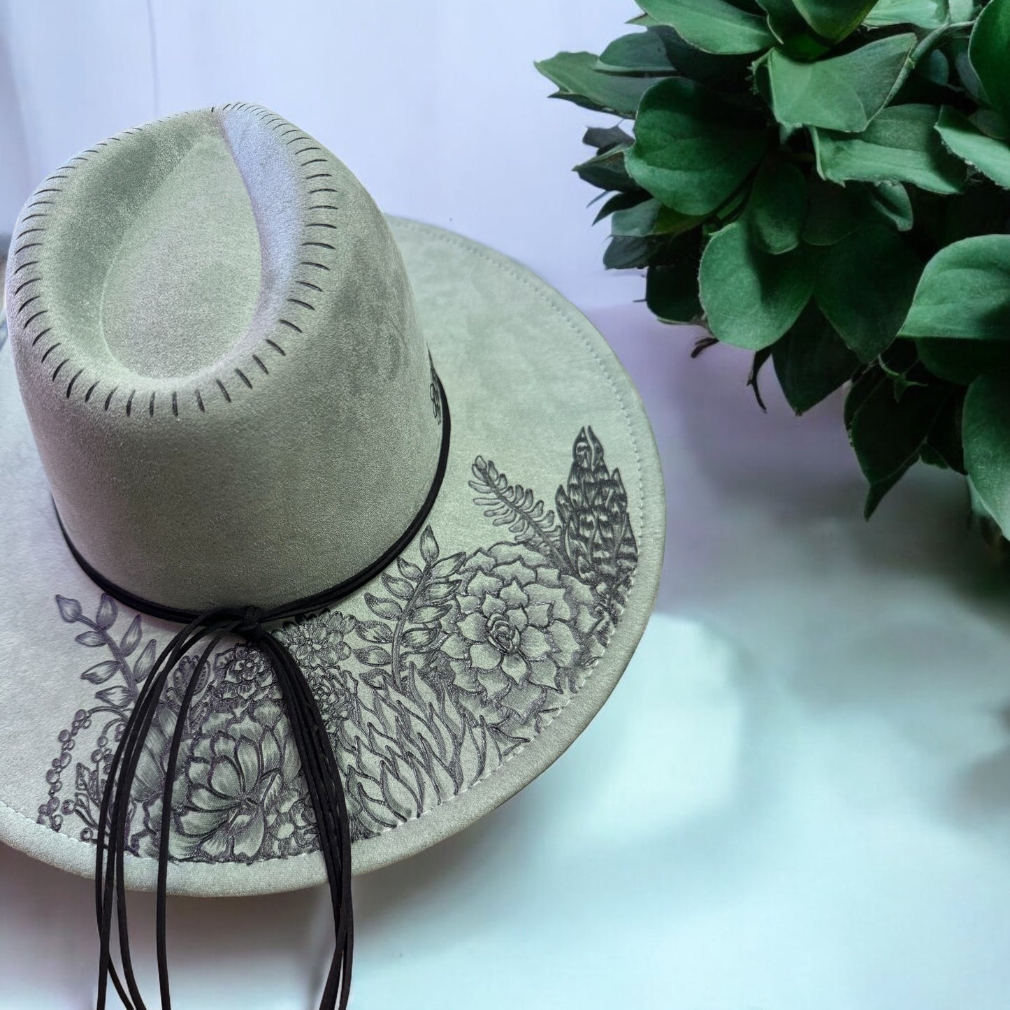 Jade- Burned Wide Brim Hat