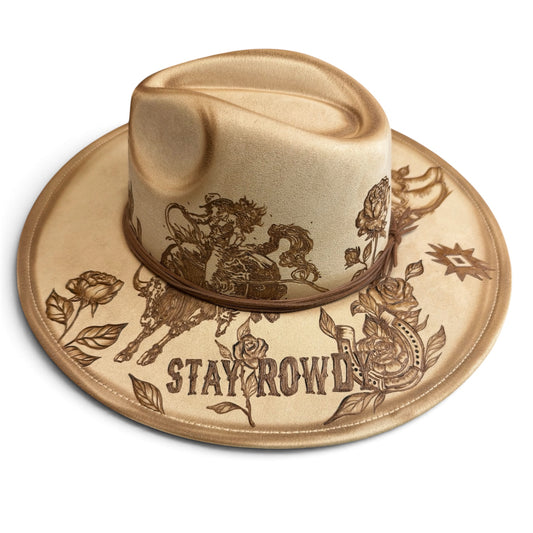 Rowdy Gal- Burned Wide Brim Fedora