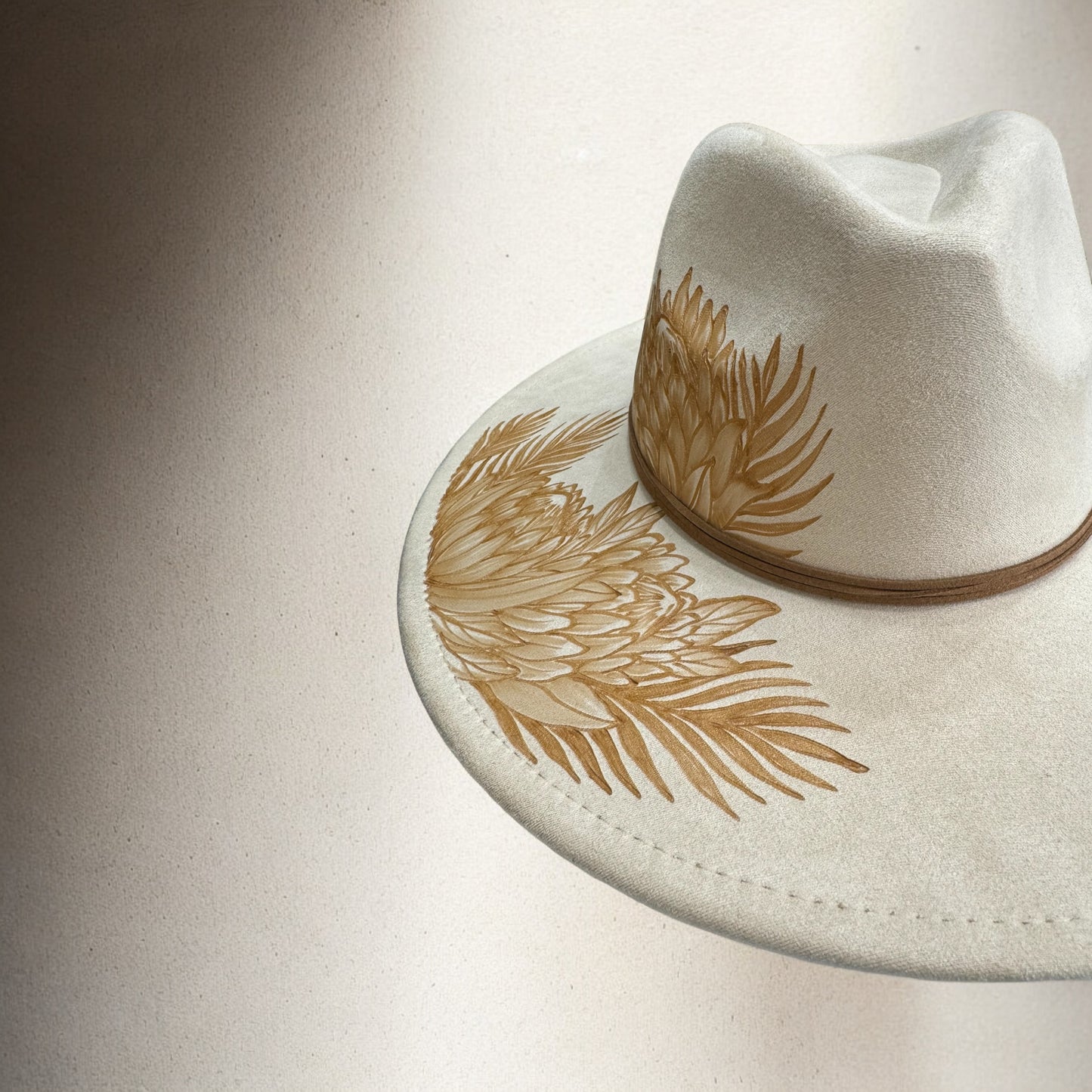 Queen Protea - Burned Wide Brim Hat