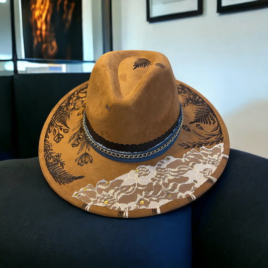 Laced in Grace - Burned Wide Brim Hat