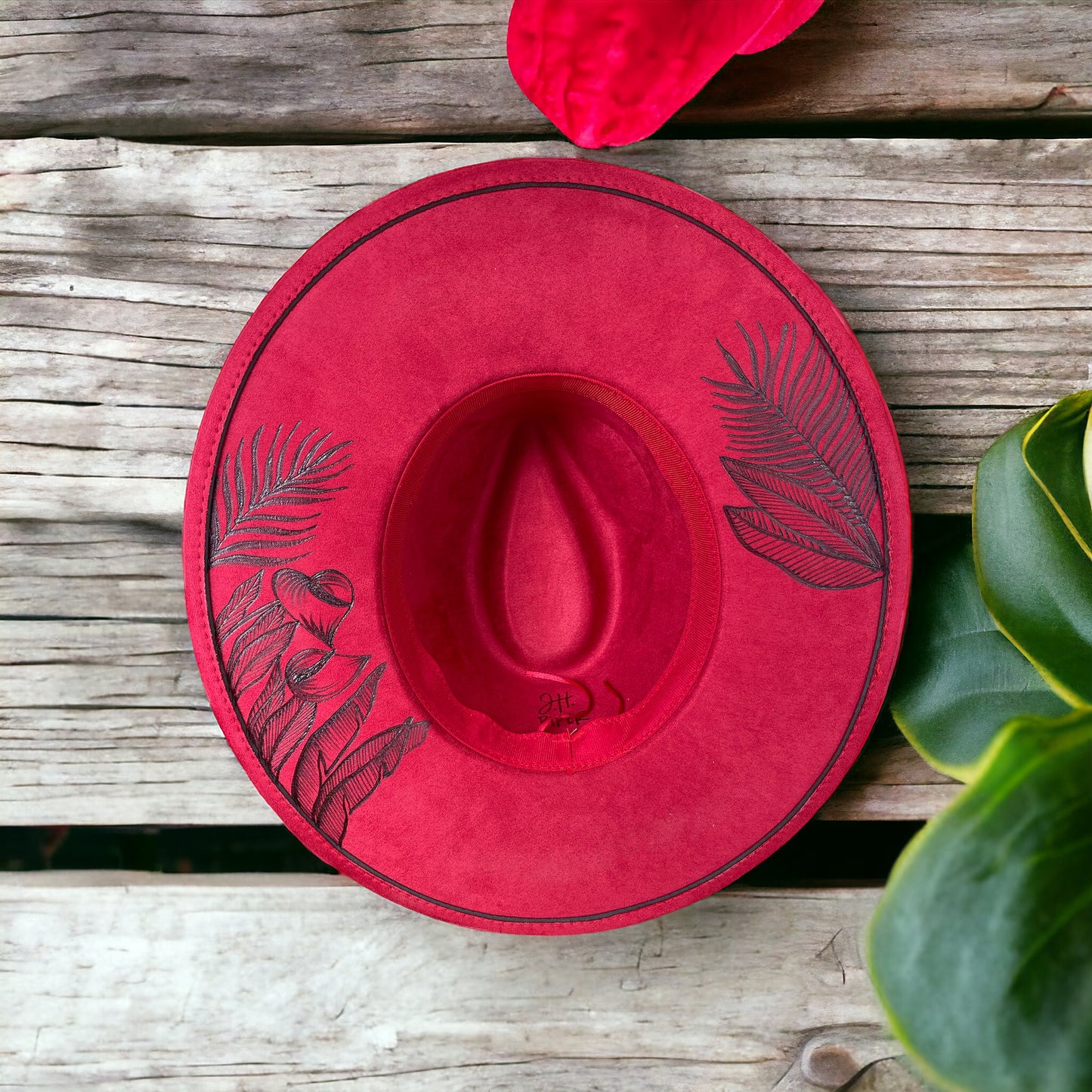 Flamingo Lily- Burned Wide Brim Hat