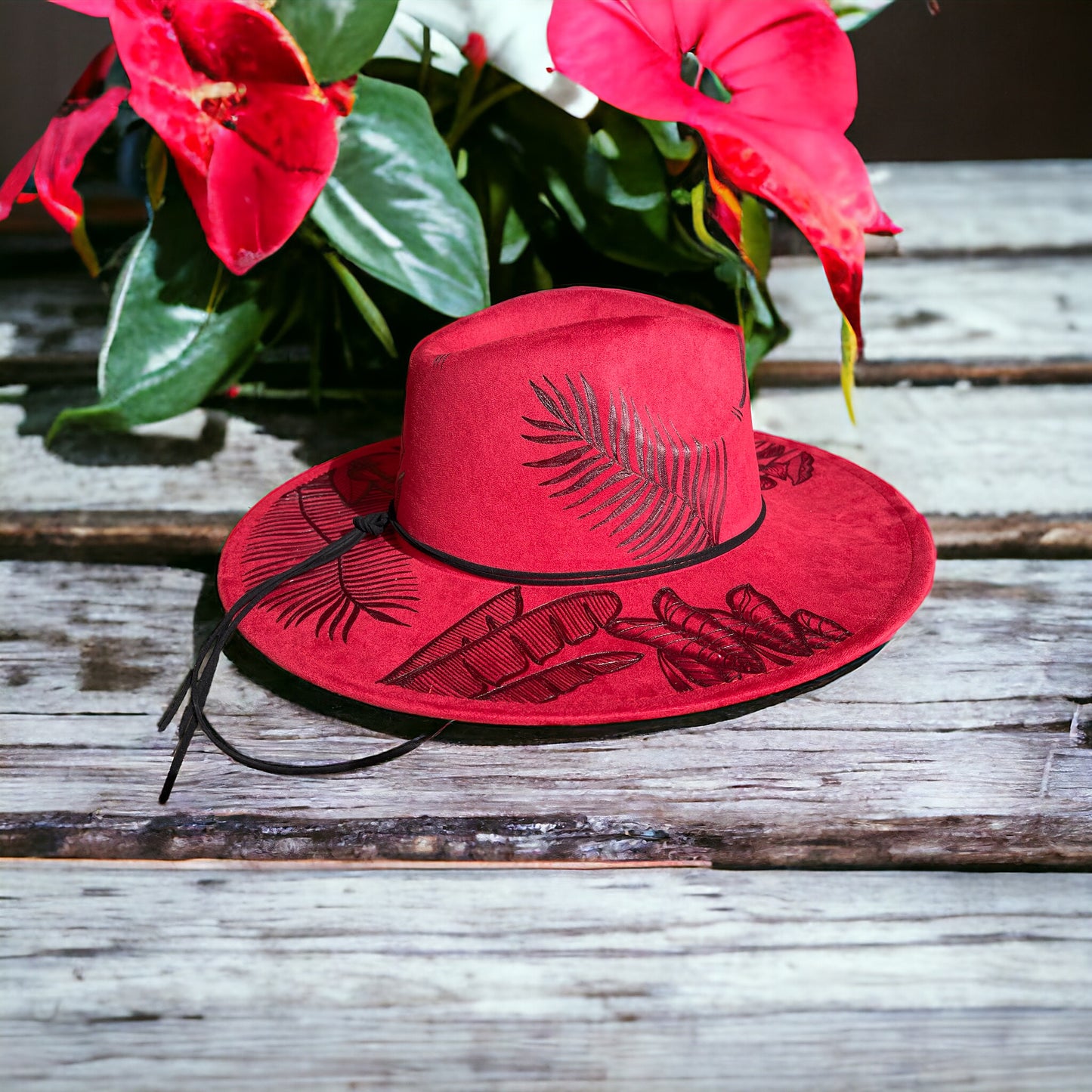 Flamingo Lily- Burned Wide Brim Hat