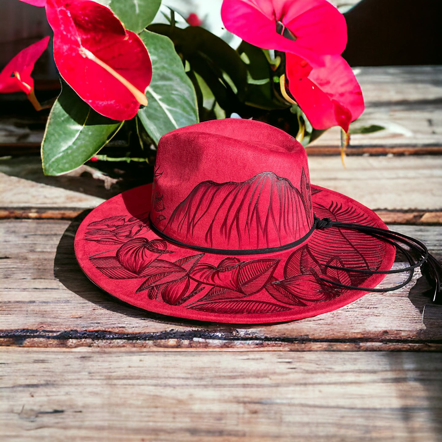 Flamingo Lily- Burned Wide Brim Hat