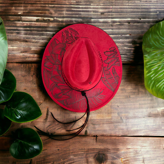 Flamingo Lily- Burned Wide Brim Hat