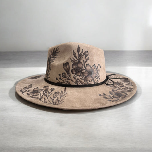 Pasture Rose - Burned Wide Brim Hat