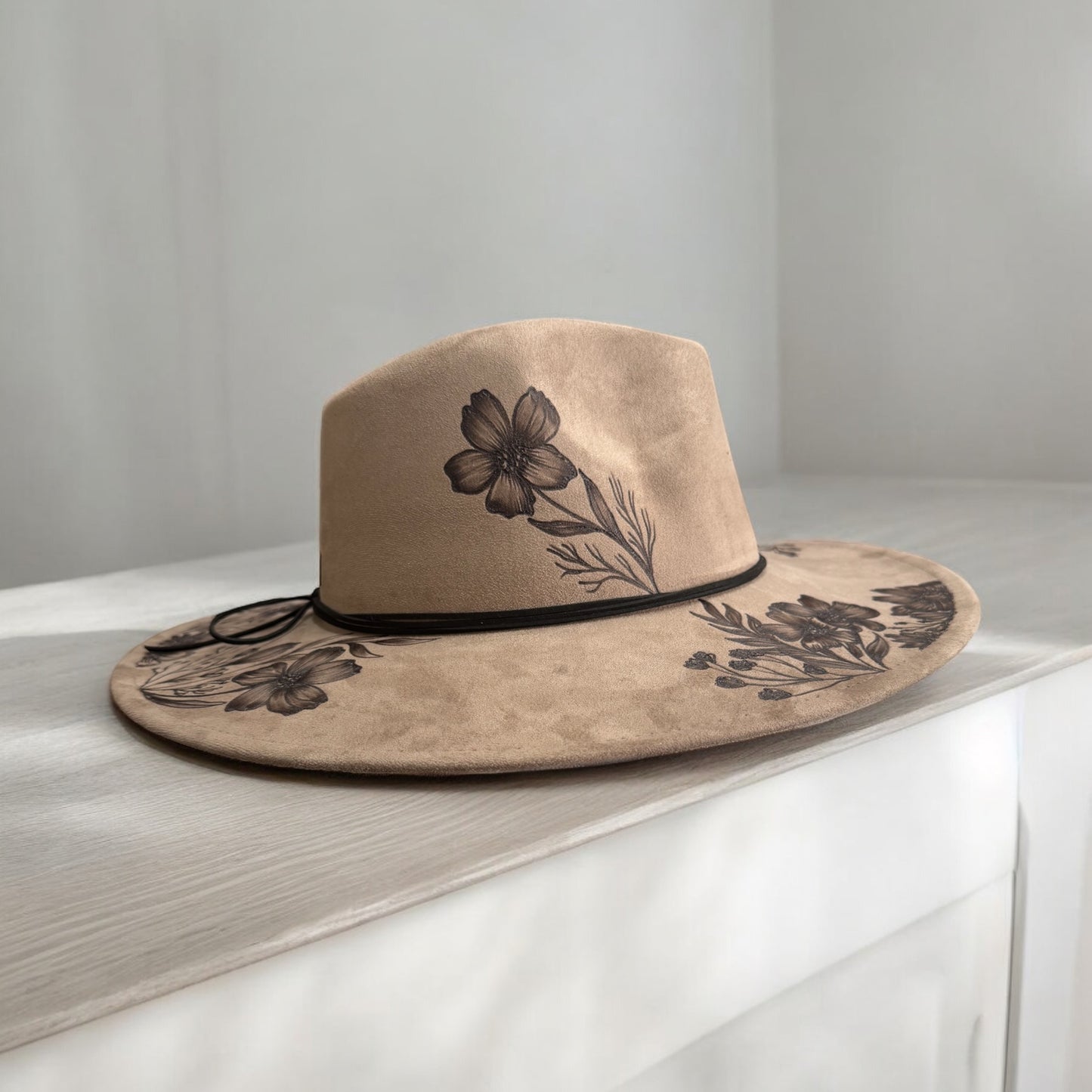 Pasture Rose - Burned Wide Brim Hat