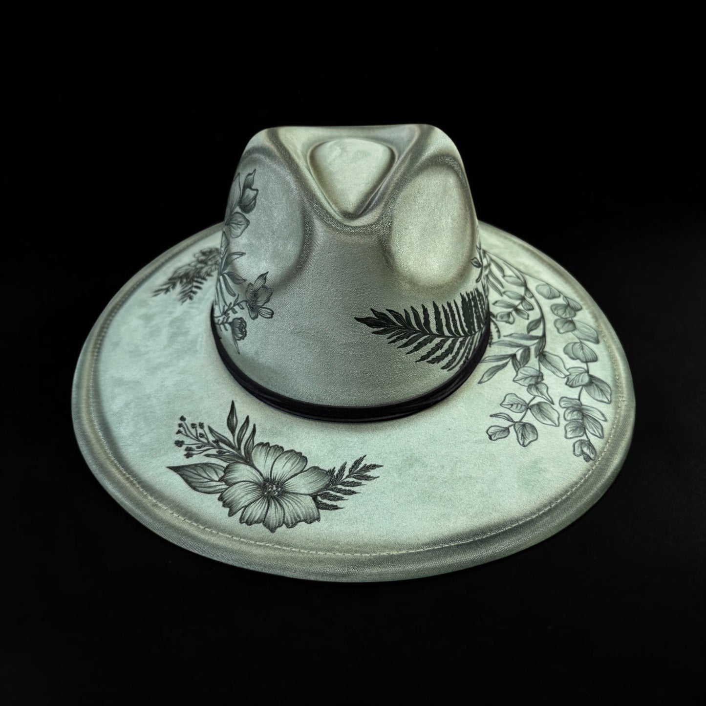 Bloom with Grace - Burned Wide Brim Fedora