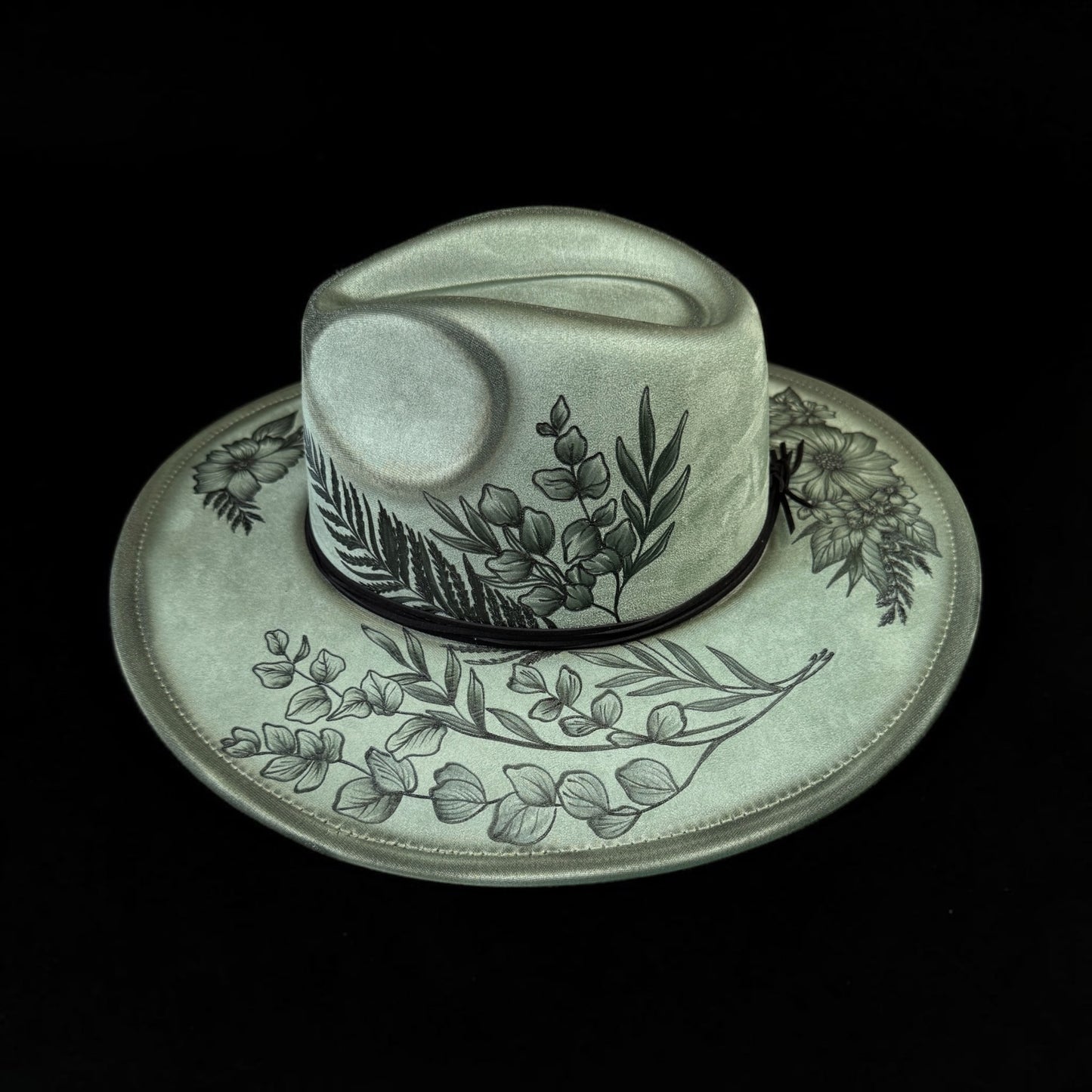 Bloom with Grace - Burned Wide Brim Fedora